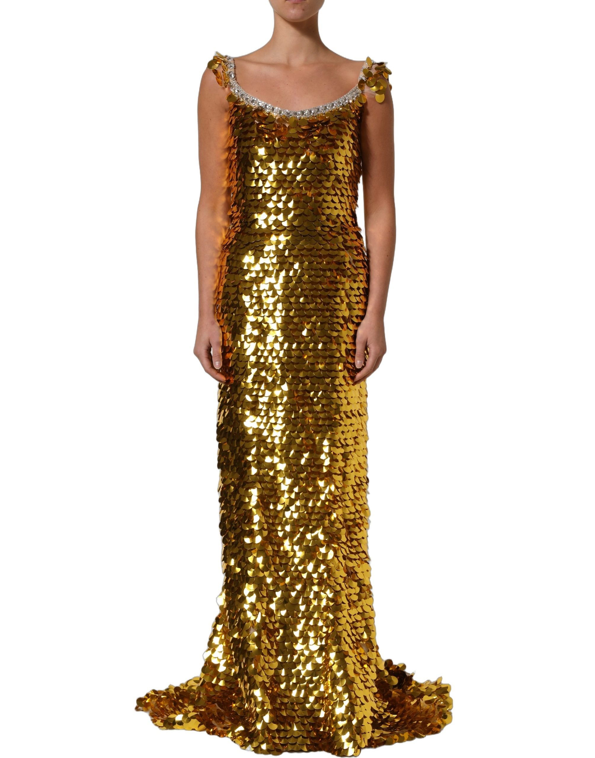 Dolce & Gabbana Gold Sequin Embellished Sleeveless Gown Women's Dress (Pre-Owned)