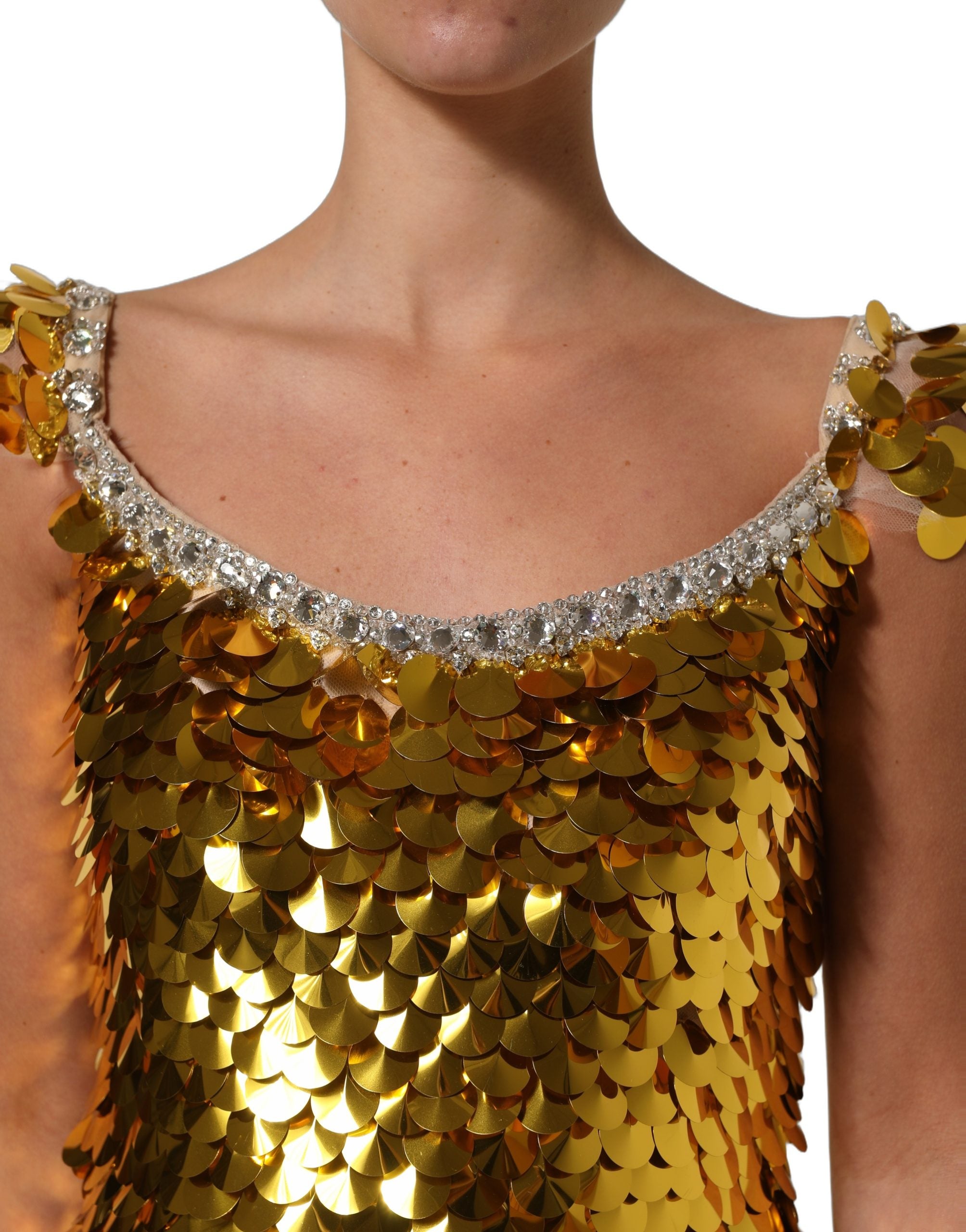 Dolce & Gabbana Gold Sequin Embellished Sleeveless Gown Women's Dress (Pre-Owned)