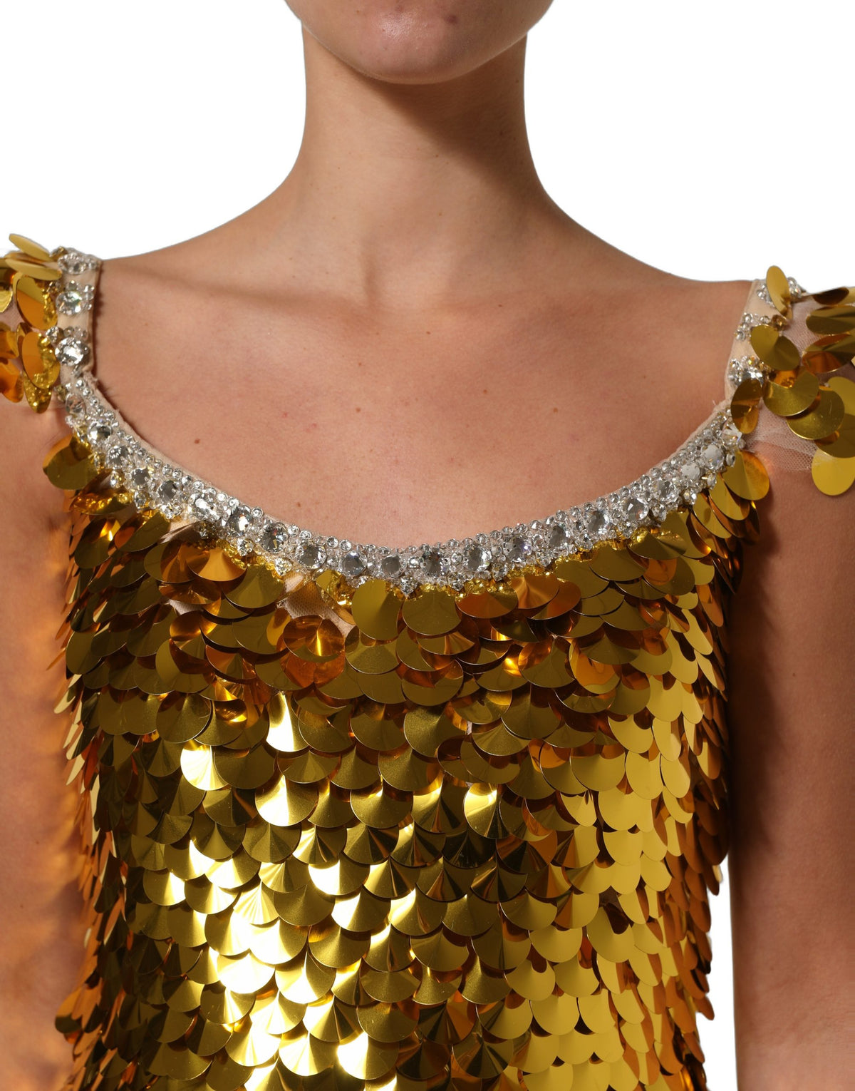 Dolce & Gabbana Gold Sequin Embellished Sleeveless Gown Women's Dress (Pre-Owned)