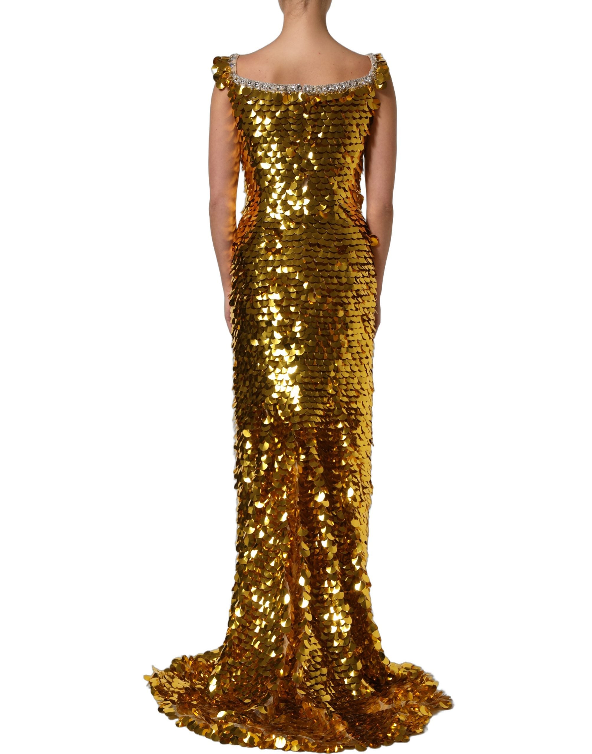Dolce & Gabbana Gold Sequin Embellished Sleeveless Gown Women's Dress (Pre-Owned)