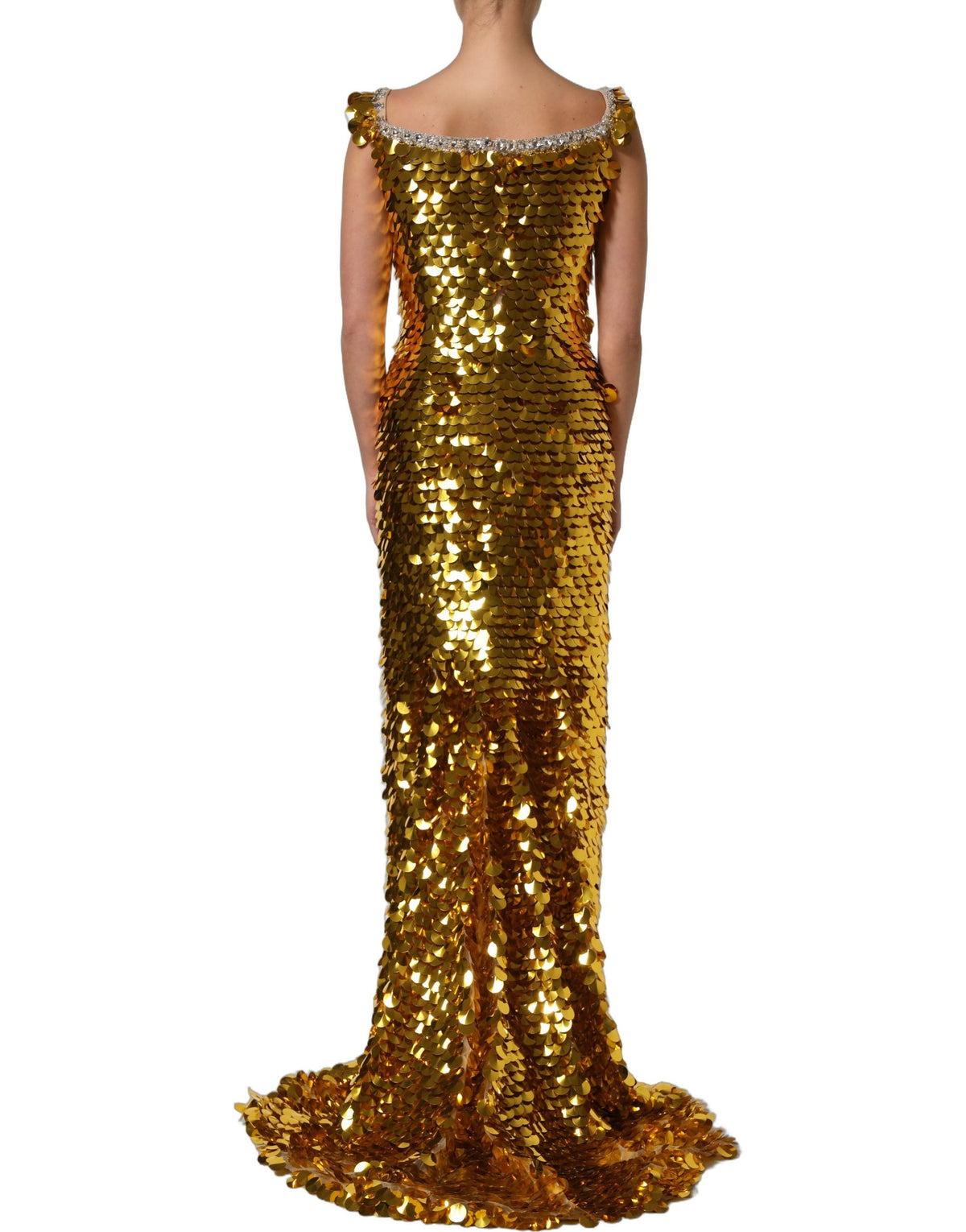 Dolce & Gabbana Gold Sequin Embellished Sleeveless Gown Women's Dress (Pre-Owned)