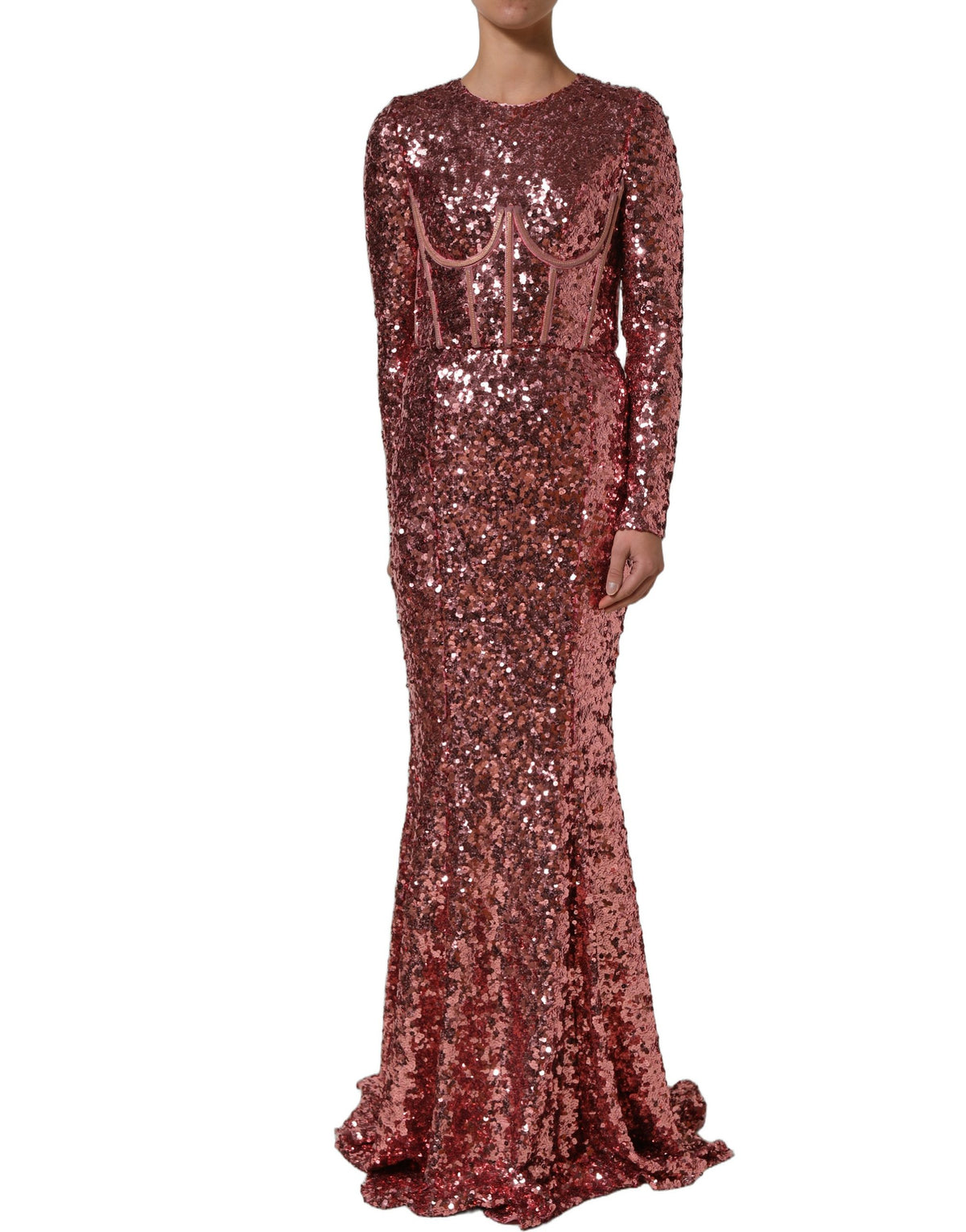 Dolce & Gabbana Pink Long Sequined Corset Detailing Gown Women's Dress