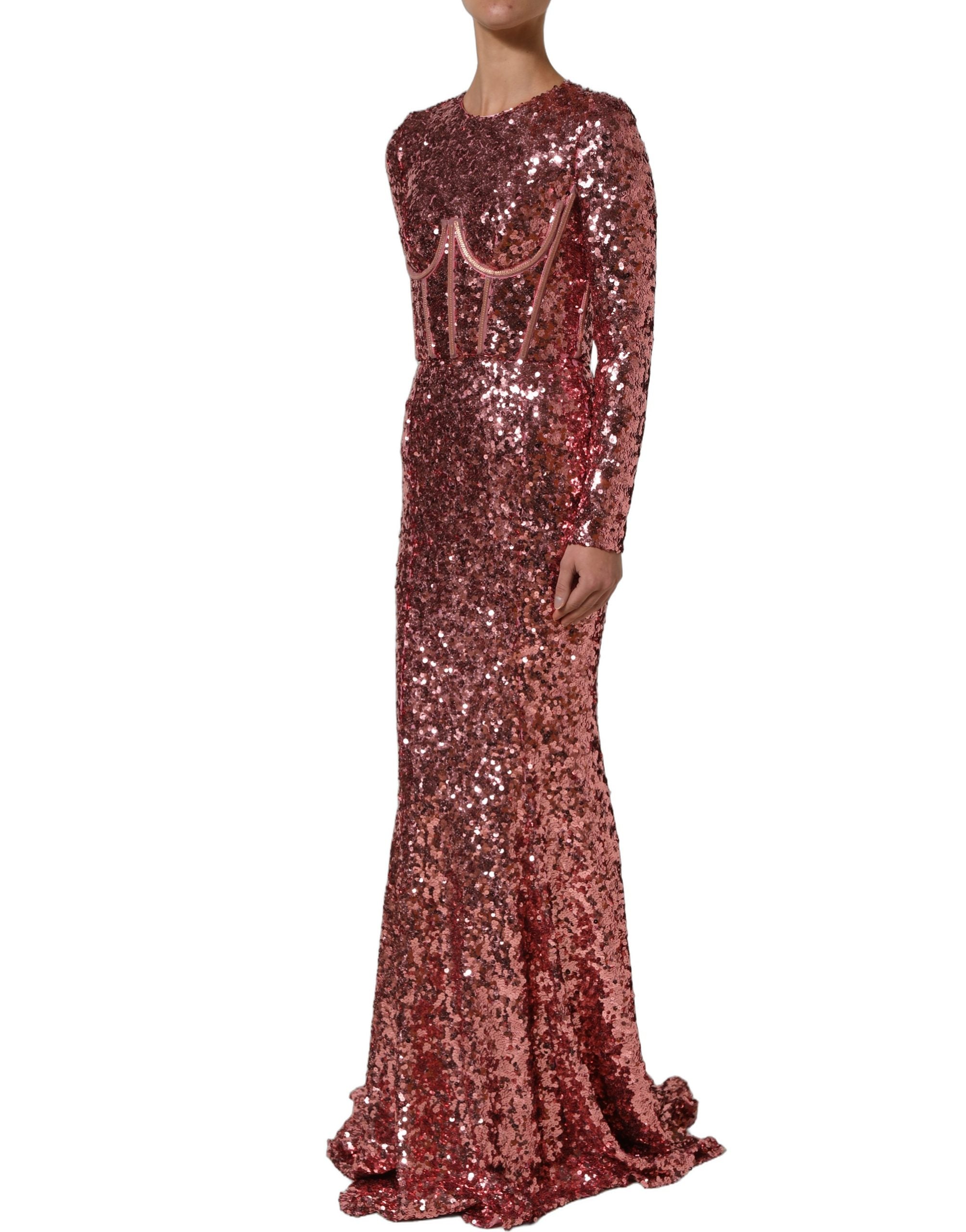 Dolce & Gabbana Pink Long Sequined Corset Detailing Gown Women's Dress