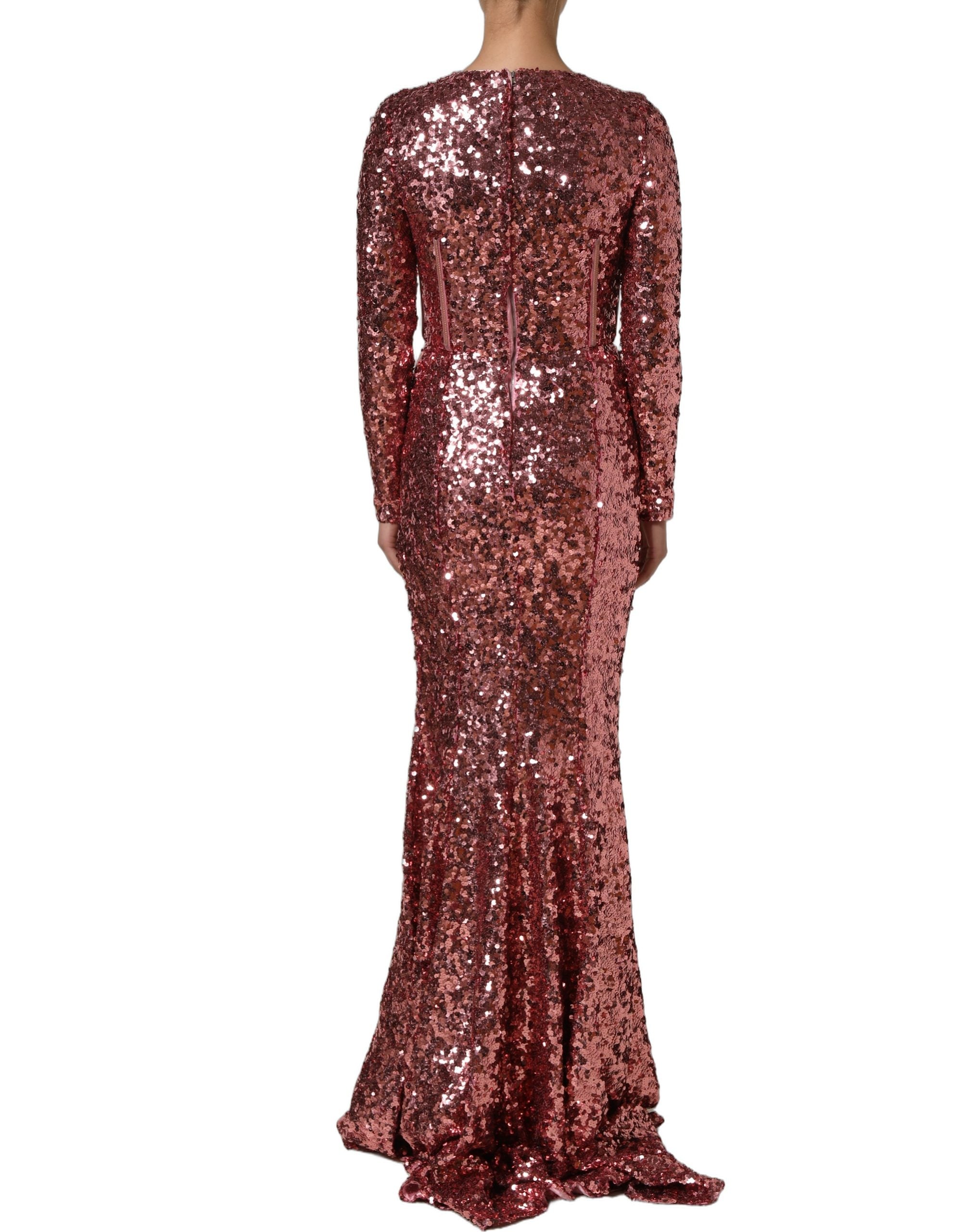 Dolce & Gabbana Pink Long Sequined Corset Detailing Gown Women's Dress