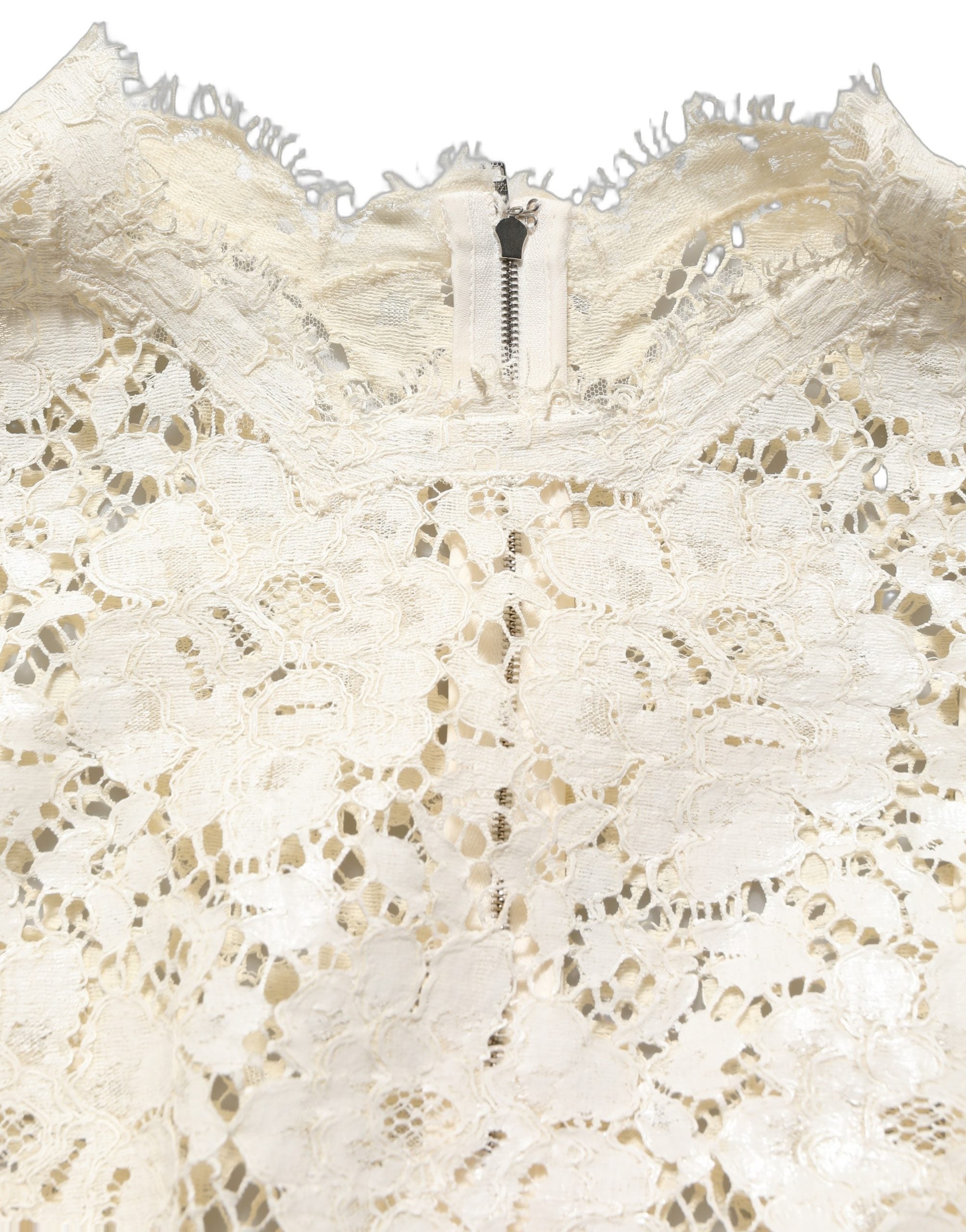 Dolce & Gabbana White Cotton Corded Lace Sleeveless Midi Women's Dress (Pre-Owned)