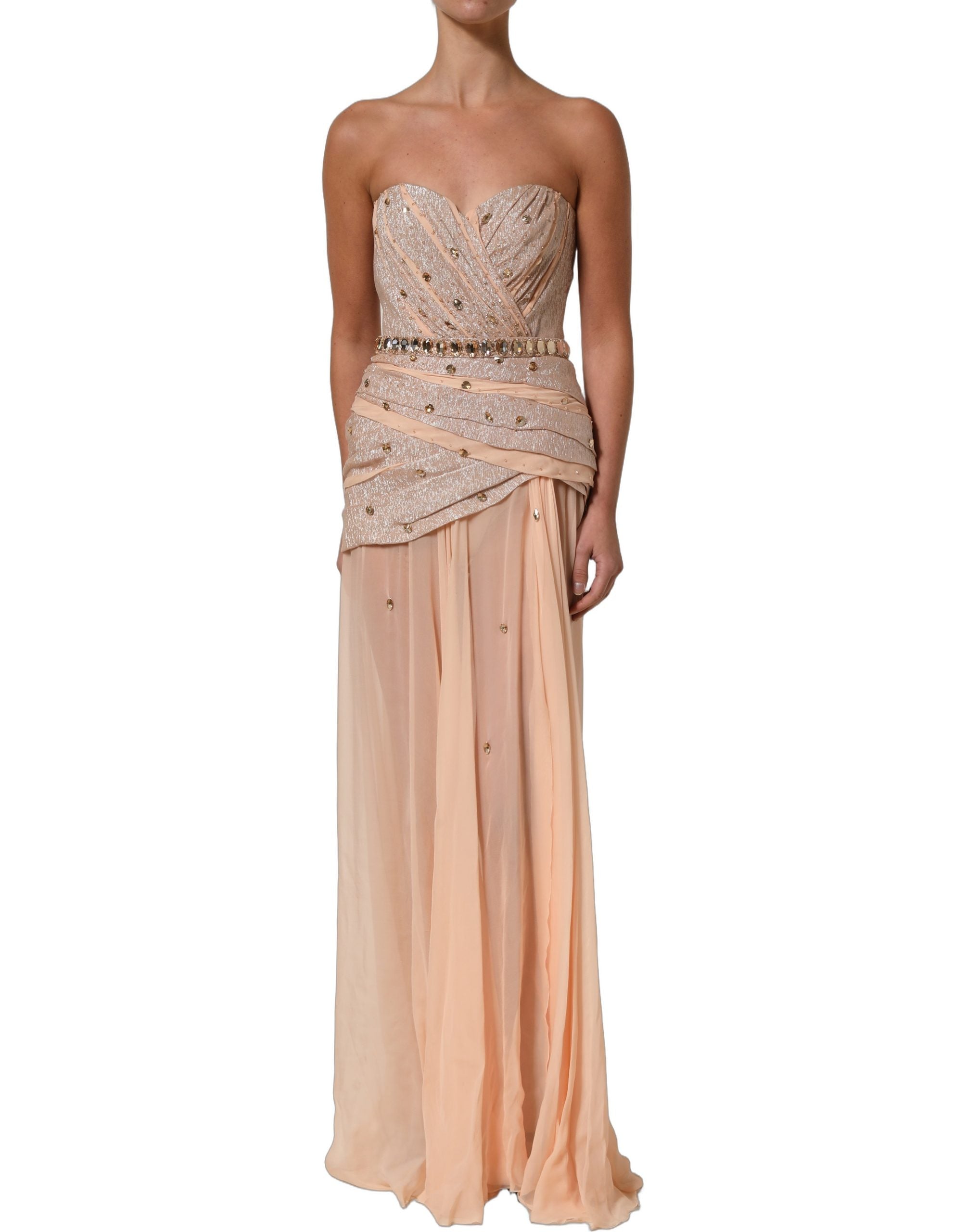 Dolce & Gabbana Nude Embellished Strapless Evening Gown Women's Dress