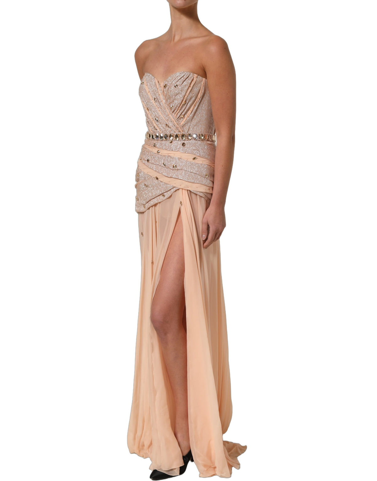 Dolce & Gabbana Nude Embellished Strapless Evening Gown Women's Dress