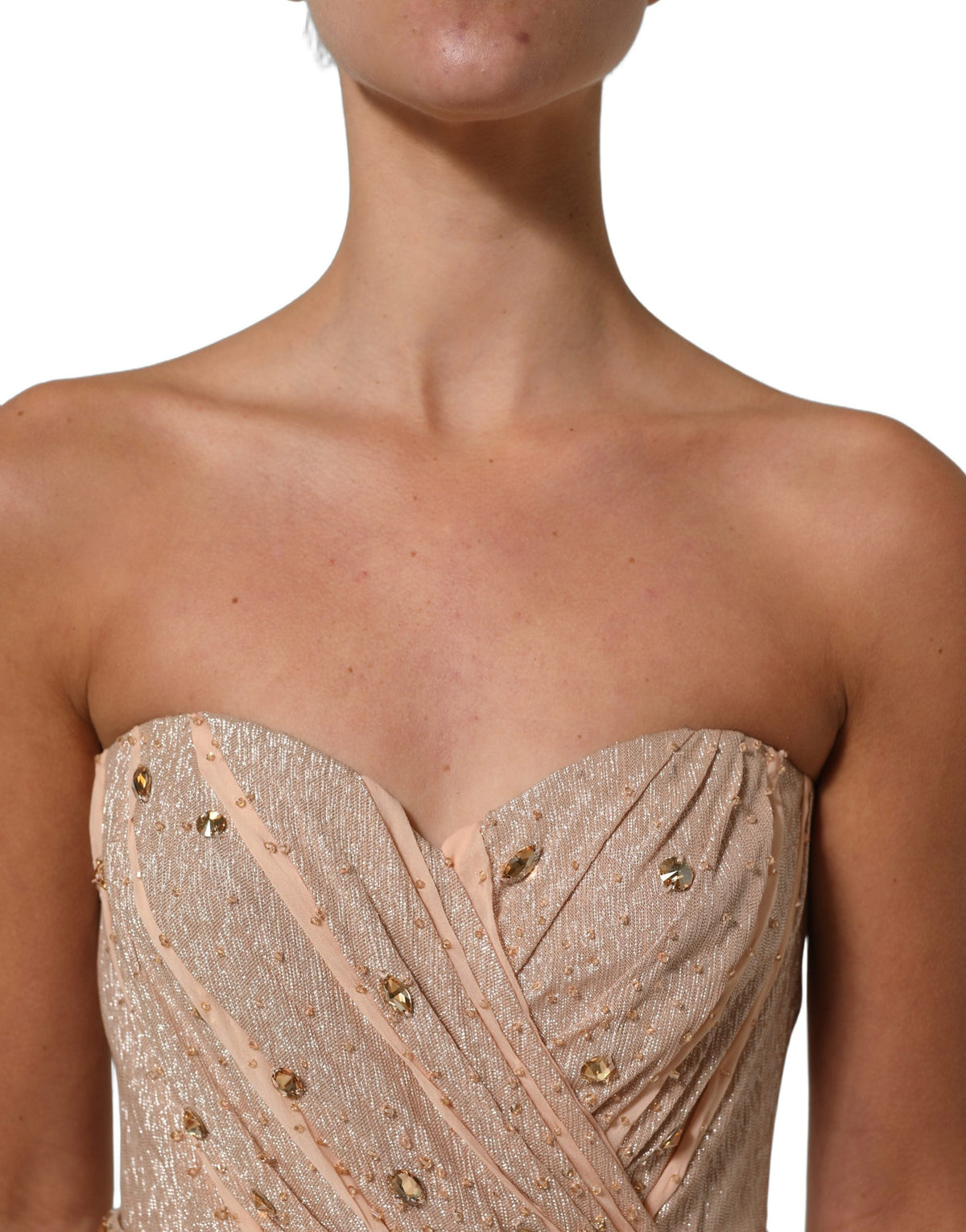 Dolce & Gabbana Nude Embellished Strapless Evening Gown Women's Dress