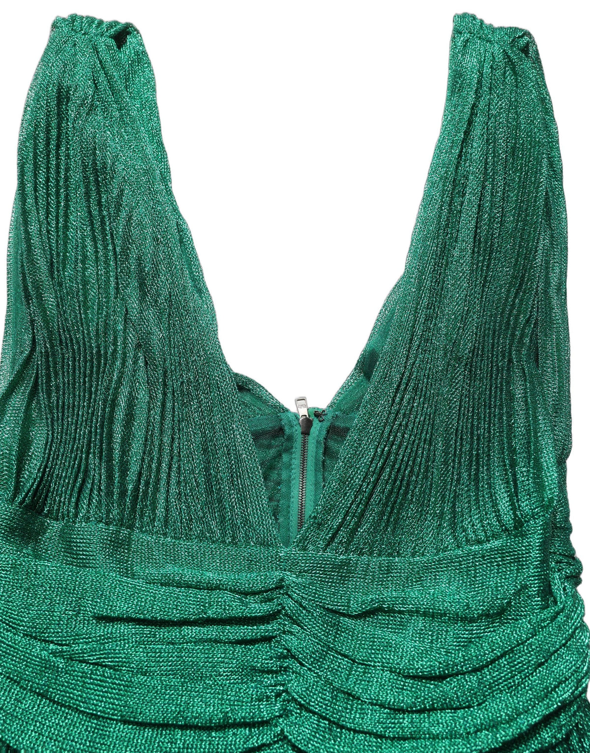 Dolce & Gabbana Metallic Green Sleeveless Plissé Gown Women's Dress (Pre-Owned)