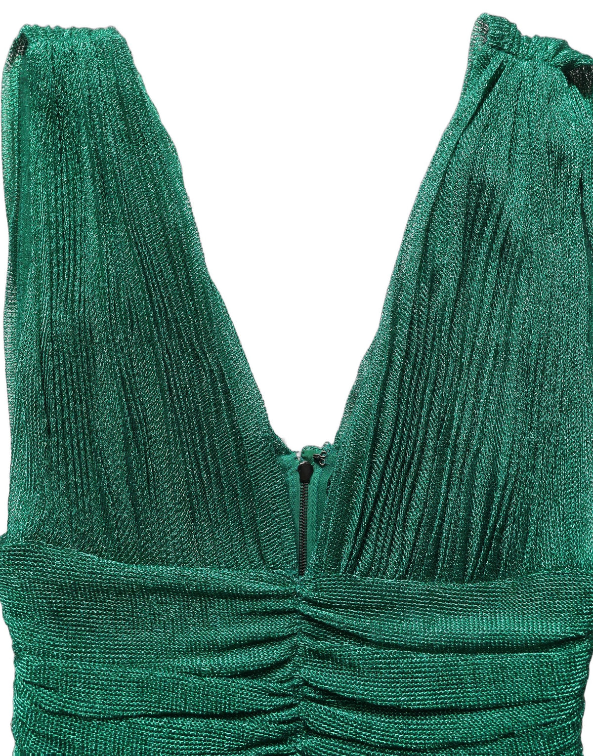 Dolce & Gabbana Metallic Green Sleeveless Plissé Gown Women's Dress (Pre-Owned)