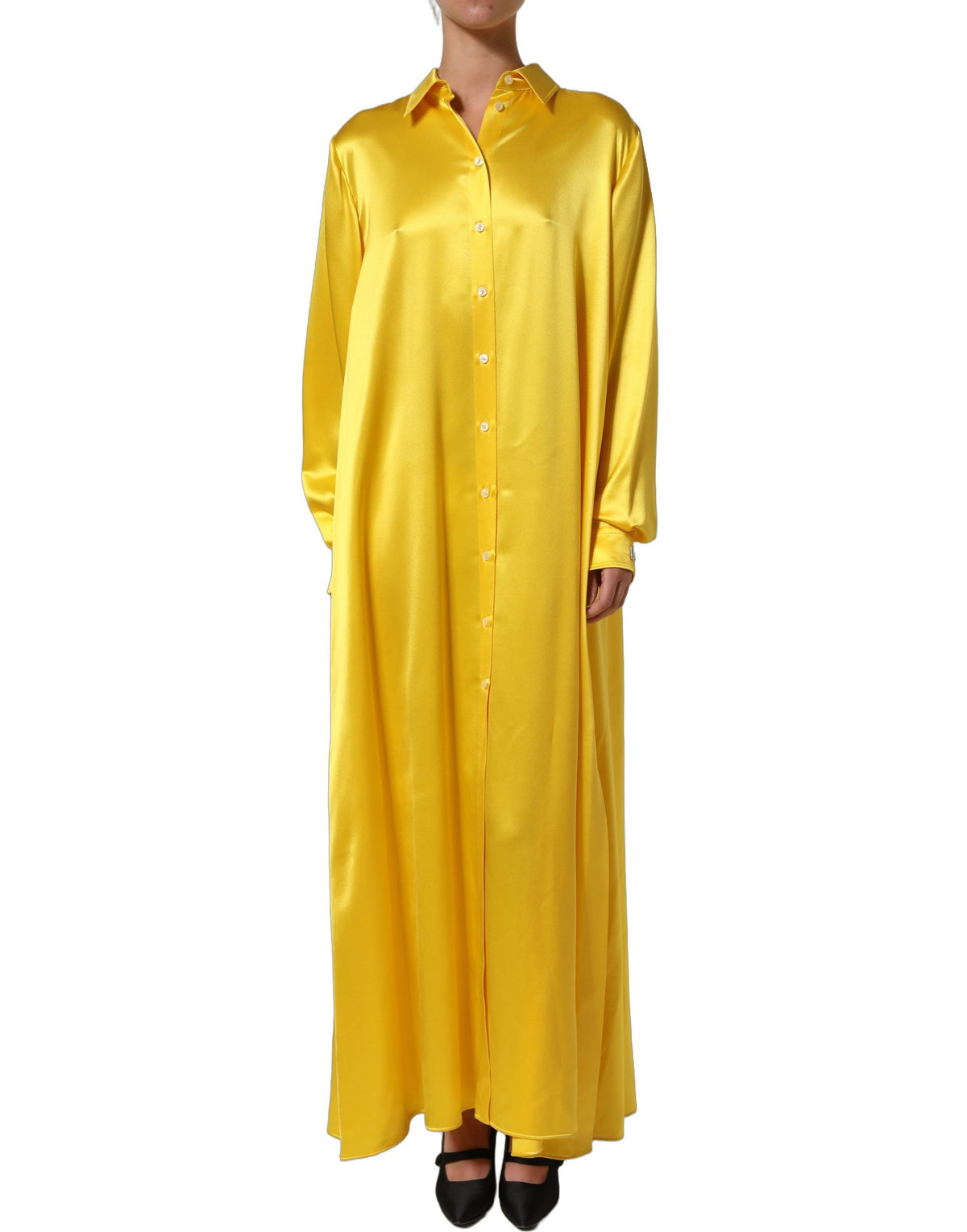 Dolce & Gabbana Yellow Silk Collared Button Down Maxi Women's Dress (Pre-Owned)