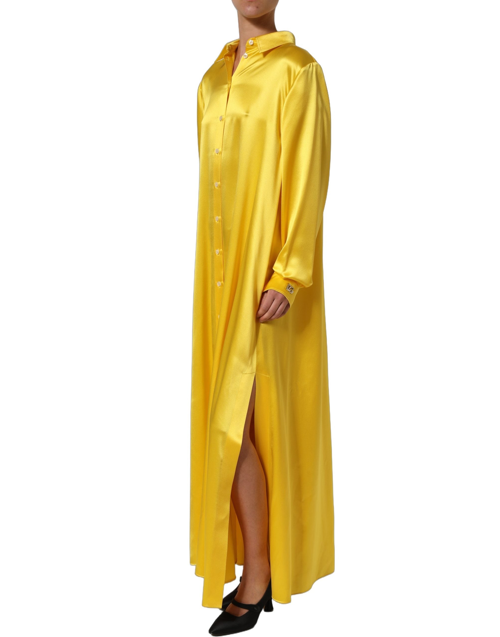 Dolce & Gabbana Yellow Silk Collared Button Down Maxi Women's Dress (Pre-Owned)