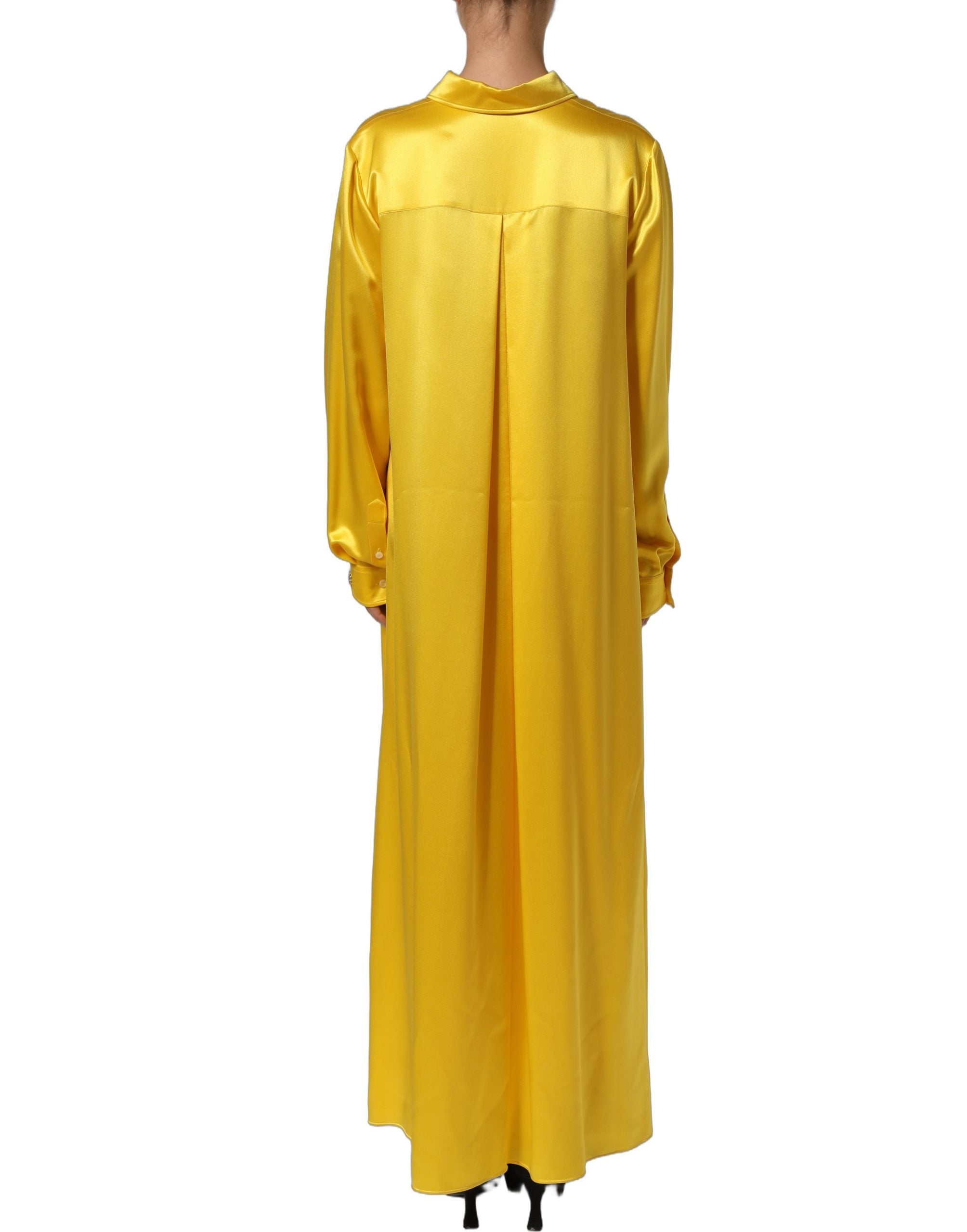 Dolce & Gabbana Yellow Silk Collared Button Down Maxi Women's Dress (Pre-Owned)