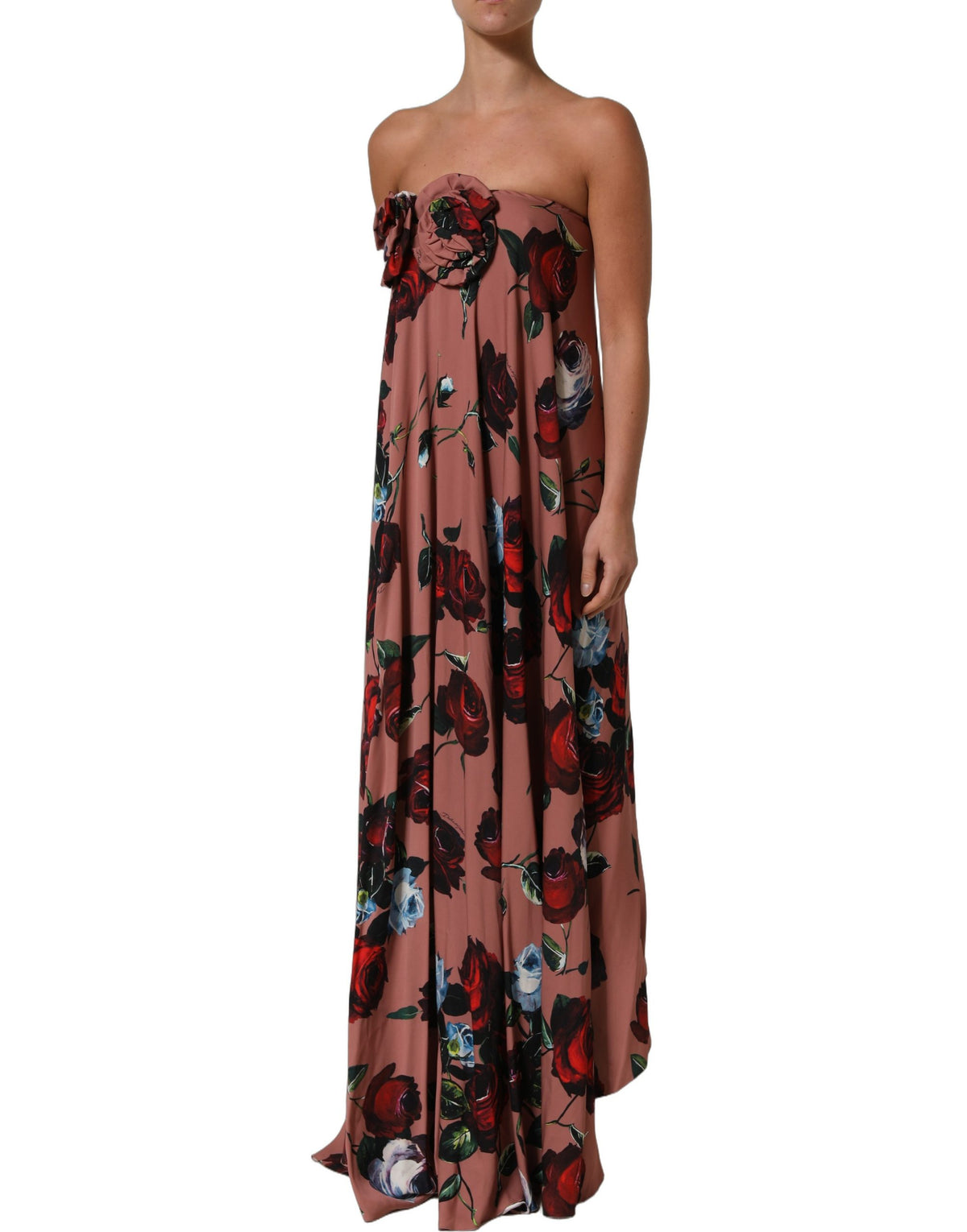 Dolce & Gabbana Dusty Pink Silk Floral Strapless Maxi Women's Dress (Pre-Owned)