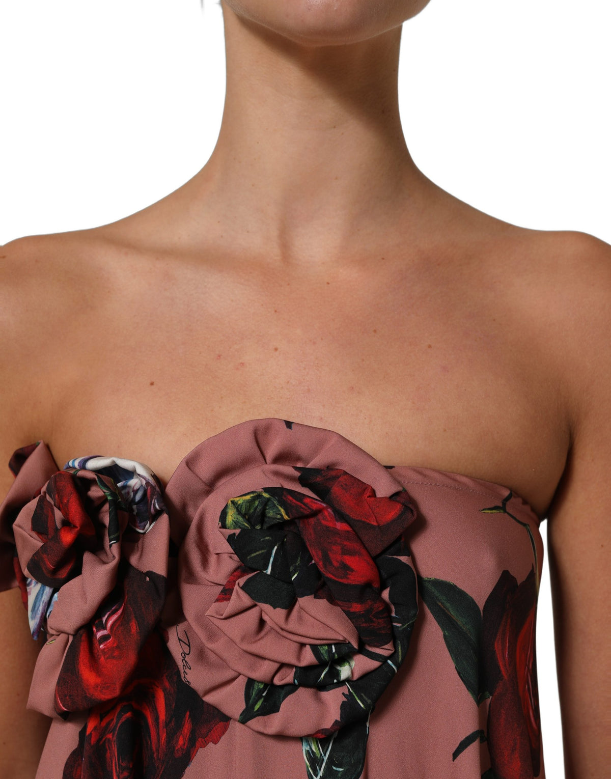 Dolce & Gabbana Dusty Pink Silk Floral Strapless Maxi Women's Dress (Pre-Owned)