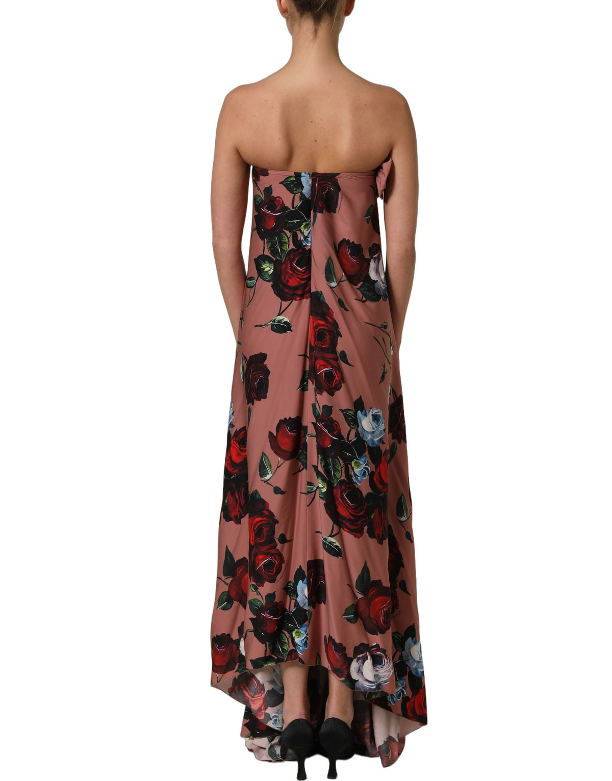 Dolce & Gabbana Dusty Pink Silk Floral Strapless Maxi Women's Dress (Pre-Owned)