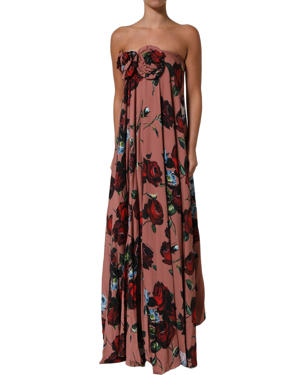 Dolce & Gabbana Dusty Pink Silk Floral Strapless Maxi Women's Dress (Pre-Owned)