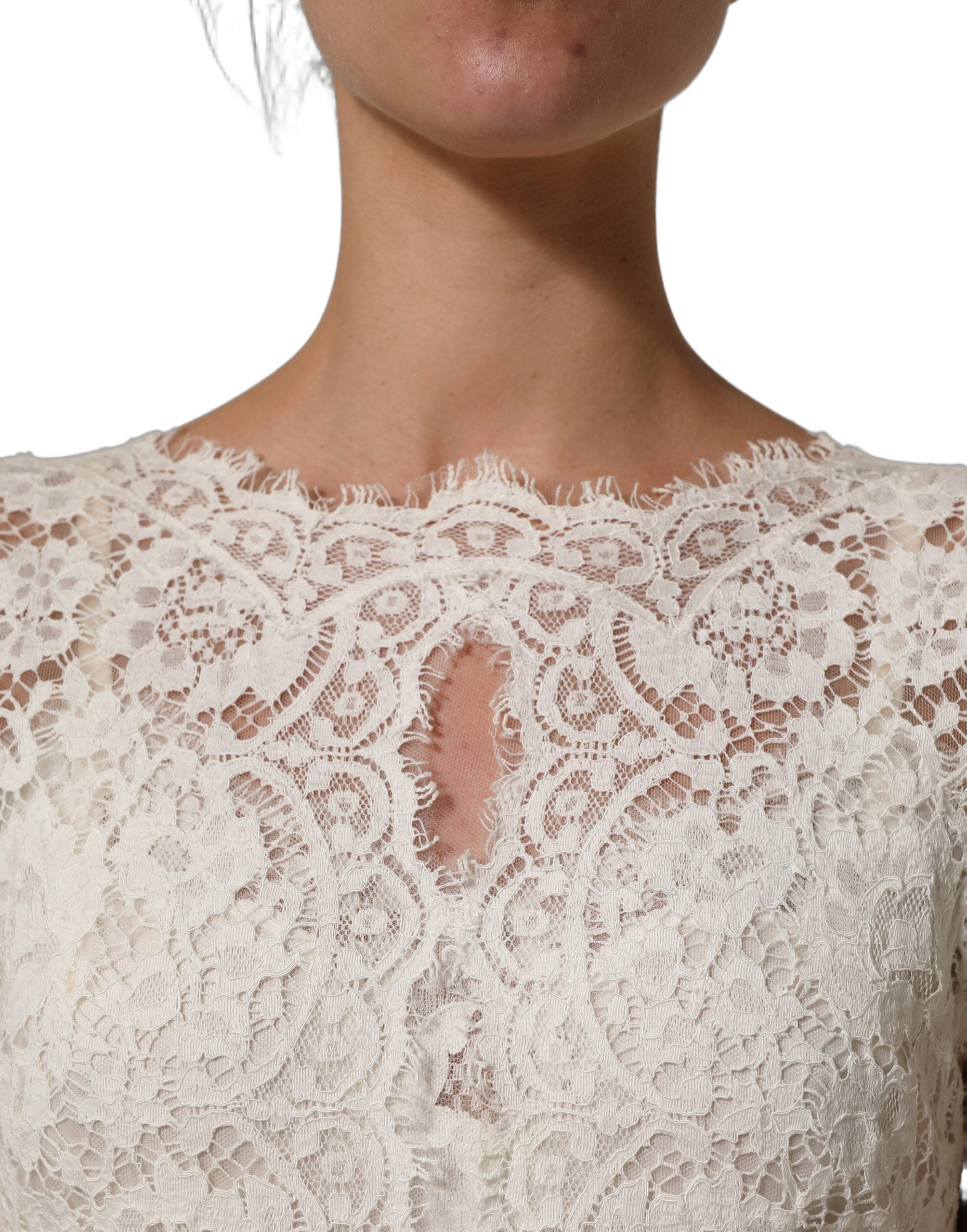 Dolce & Gabbana White Lace Viscose Sheath Long Gown Women's Dress (Pre-Owned)