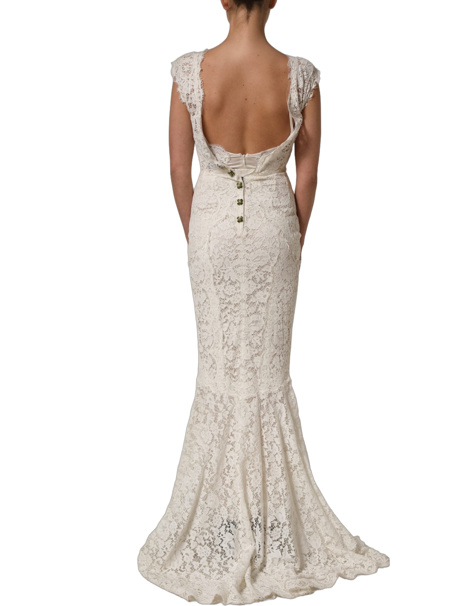 Dolce & Gabbana White Lace Viscose Sheath Long Gown Women's Dress (Pre-Owned)
