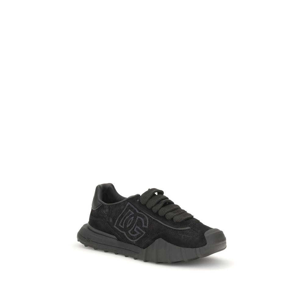 Dolce & Gabbana Black Calf Leather Bos Taurus Chunky Women's Sneakers