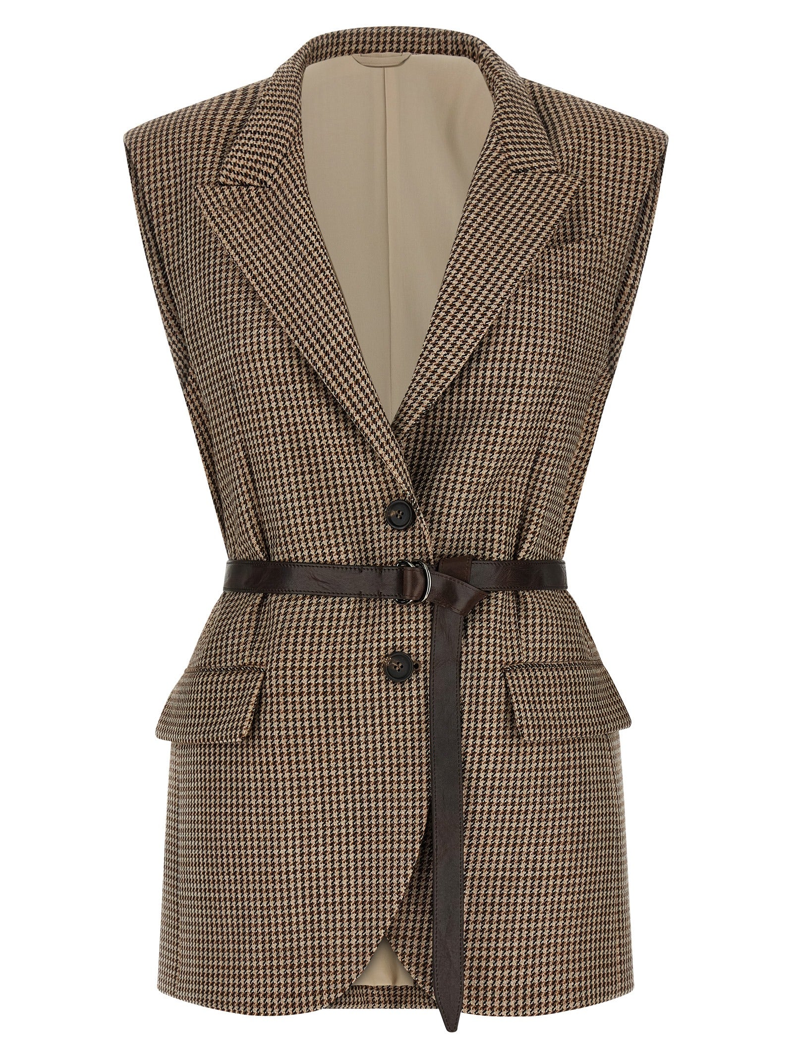Brunello Cucinelli Beige Virgin Wool Sleeveless Women's Jacket