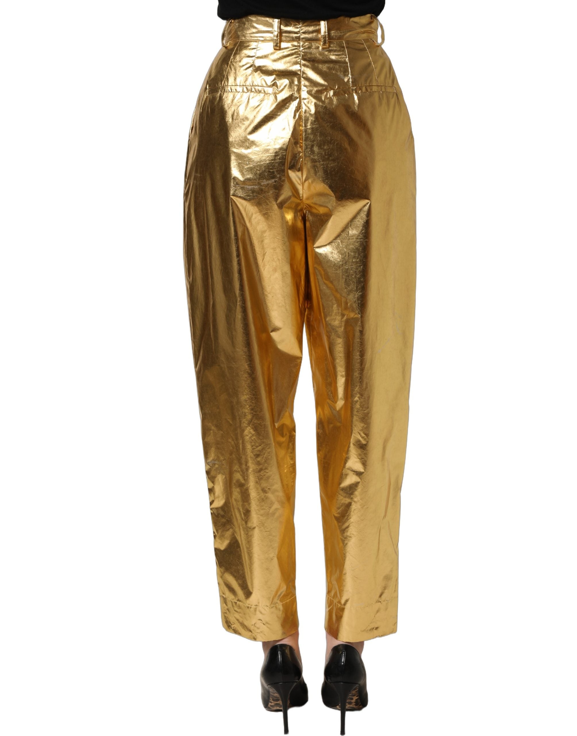 Dolce & Gabbana Metallic Gold High Waist Pleated Tapered Women's Pants (Pre-Owned)