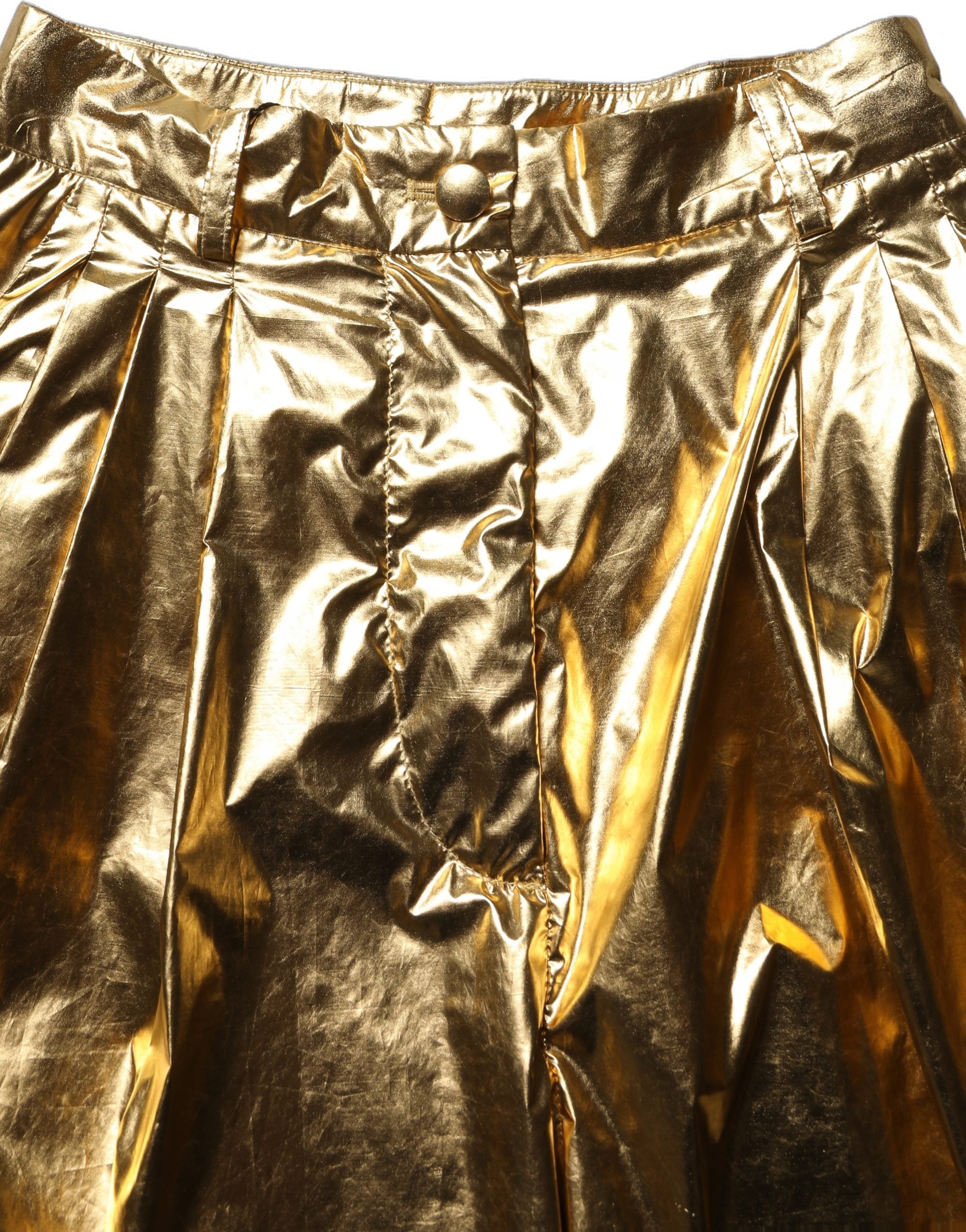 Dolce & Gabbana Metallic Gold High Waist Pleated Tapered Women's Pants (Pre-Owned)