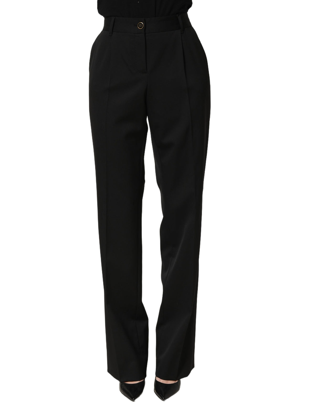 Dolce & Gabbana Black High Waist Straight Dress Trouser Women's Pants