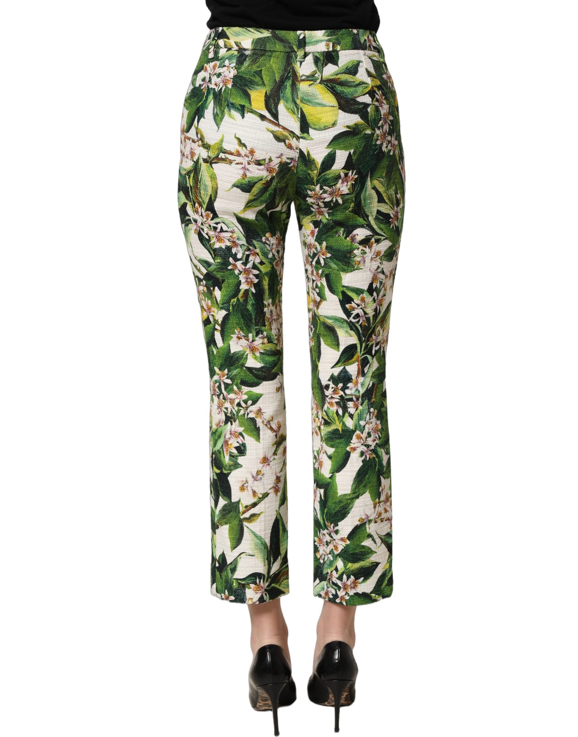 Dolce & Gabbana White Floral Print Cropped Straight Women's Pants
