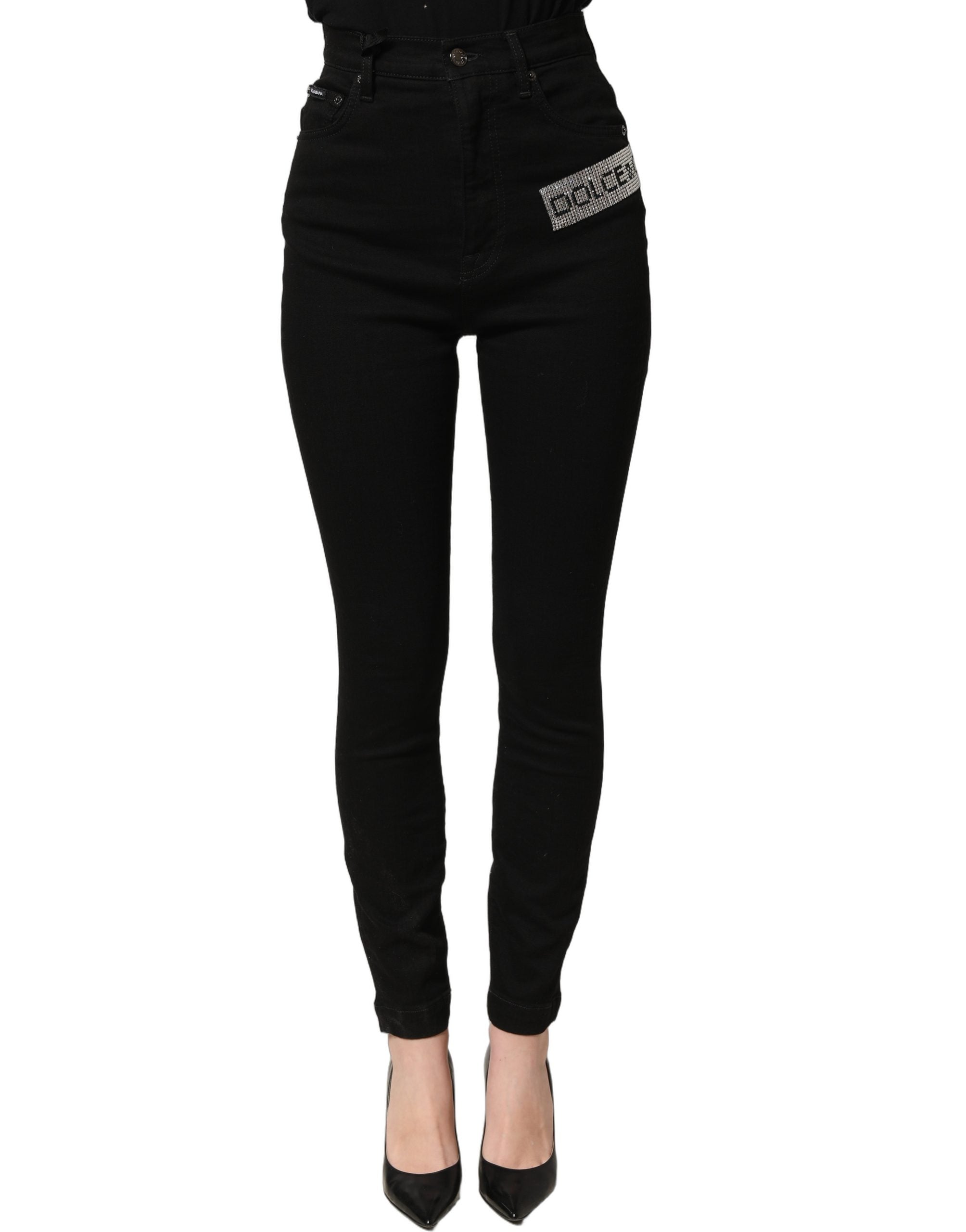 Dolce & Gabbana Black Grace Rhinestone HighWaist Denim Women's Jeans