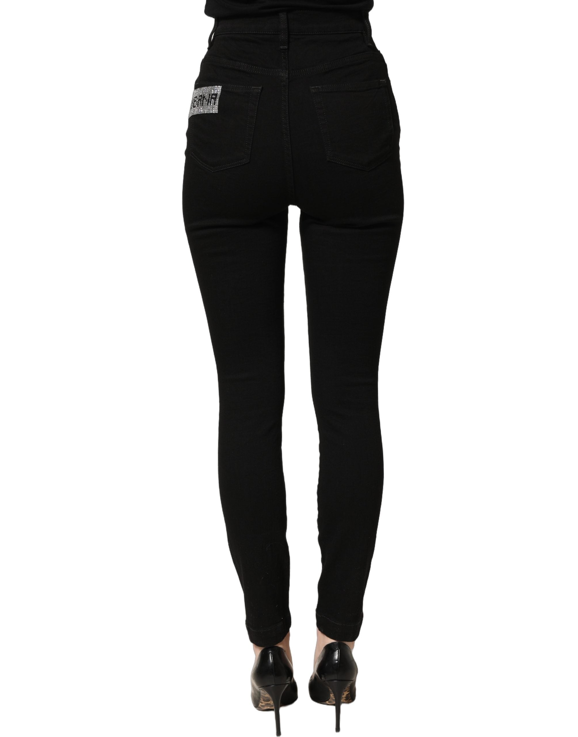 Dolce & Gabbana Black Grace Rhinestone HighWaist Denim Women's Jeans