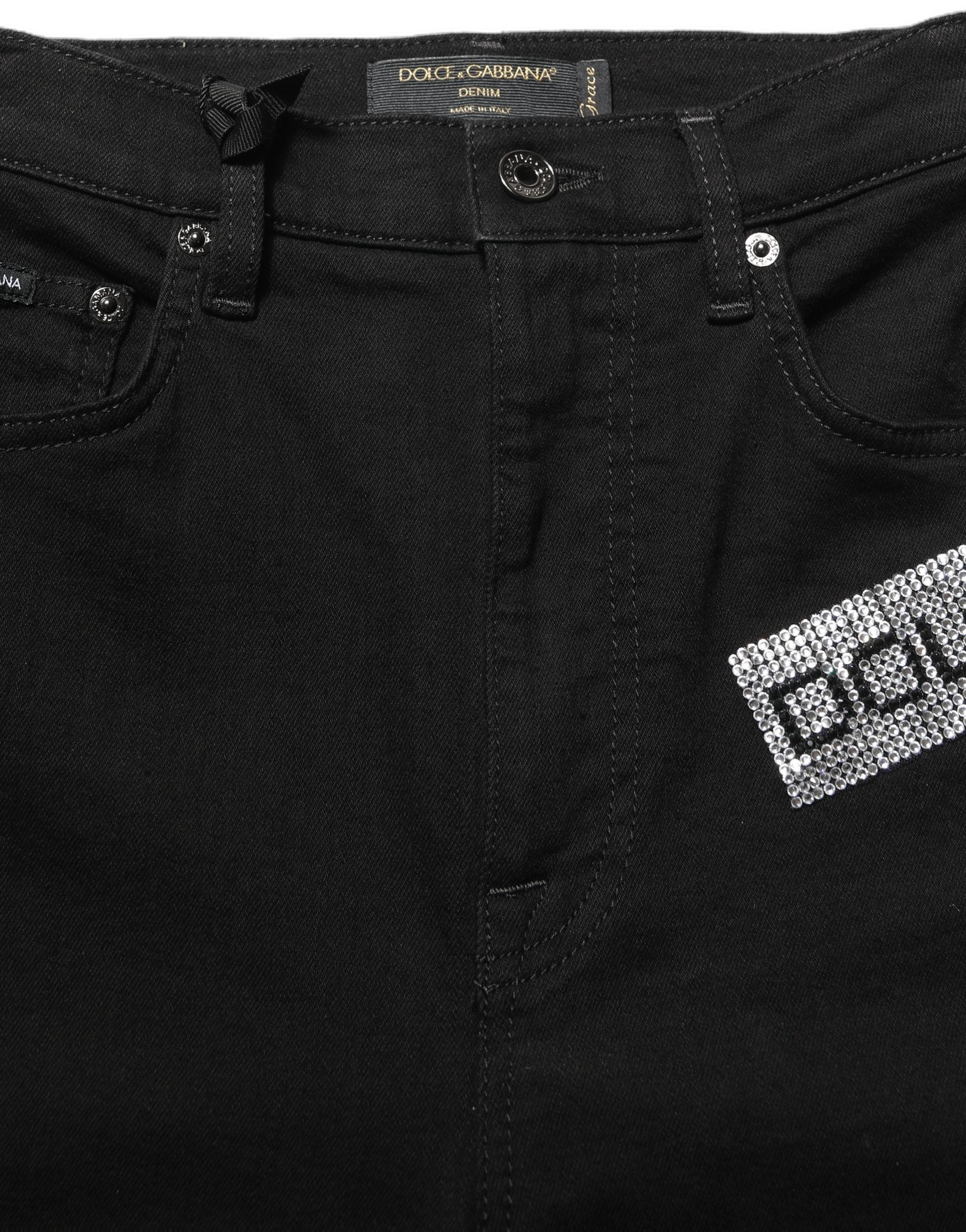 Dolce & Gabbana Black Grace Rhinestone HighWaist Denim Women's Jeans
