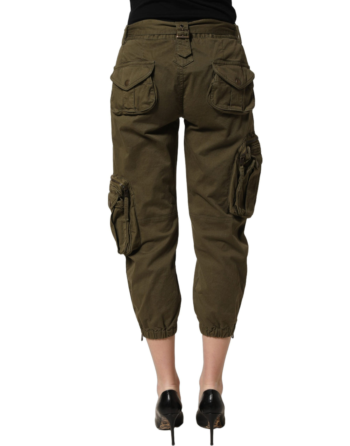 Dolce & Gabbana Olive Green High Waist Cargo Trouser Women's Pants