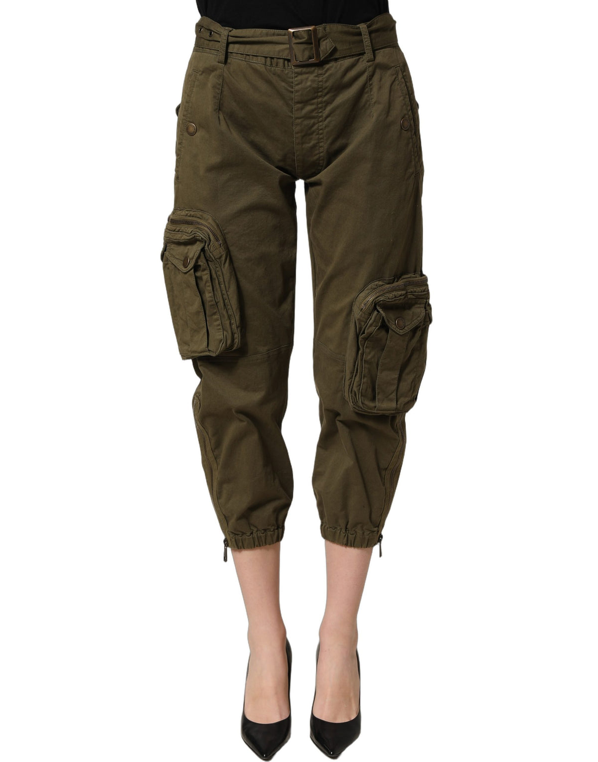 Dolce & Gabbana Olive Green High Waist Cargo Trouser Women's Pants