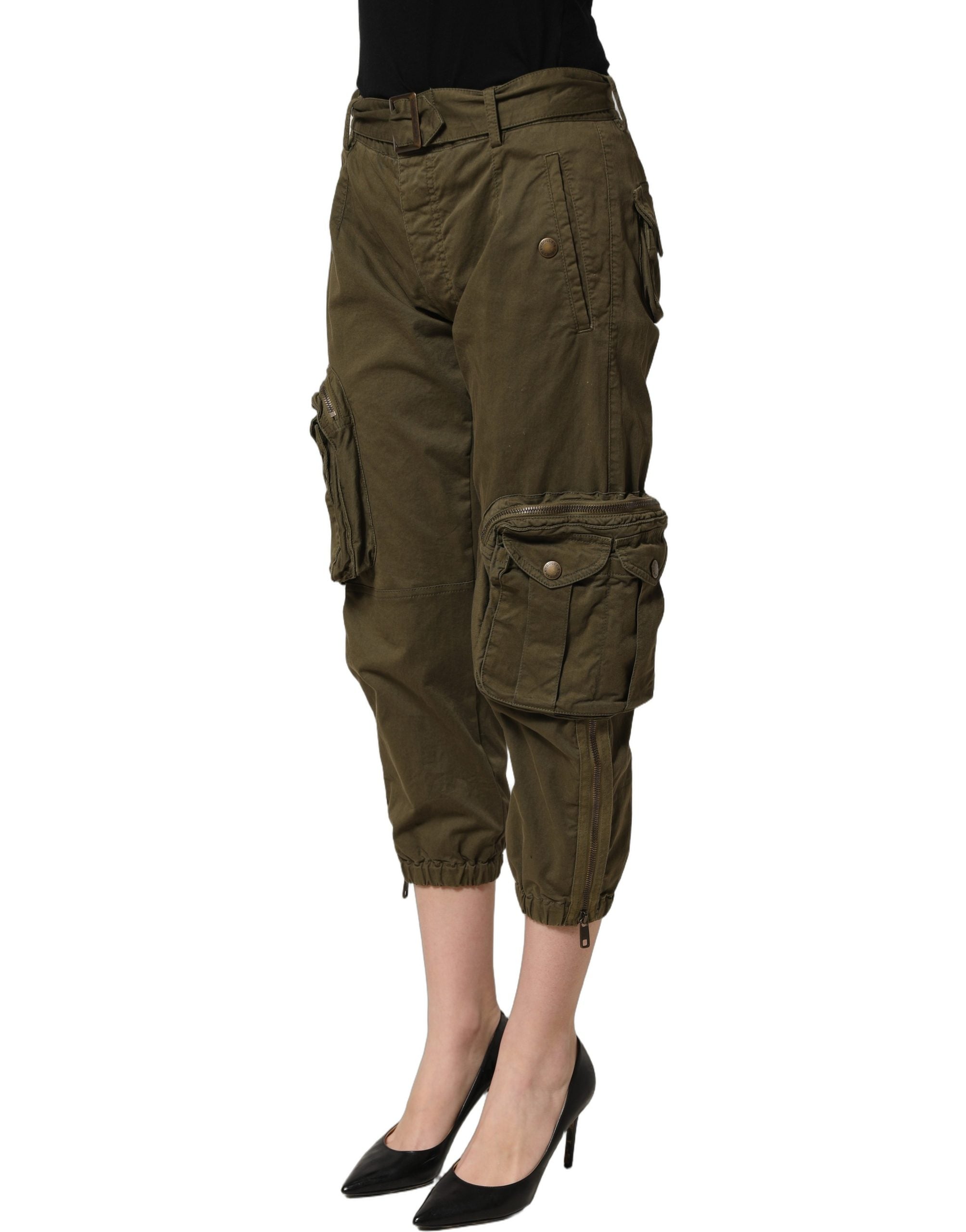 Dolce & Gabbana Olive Green High Waist Cargo Trouser Women's Pants
