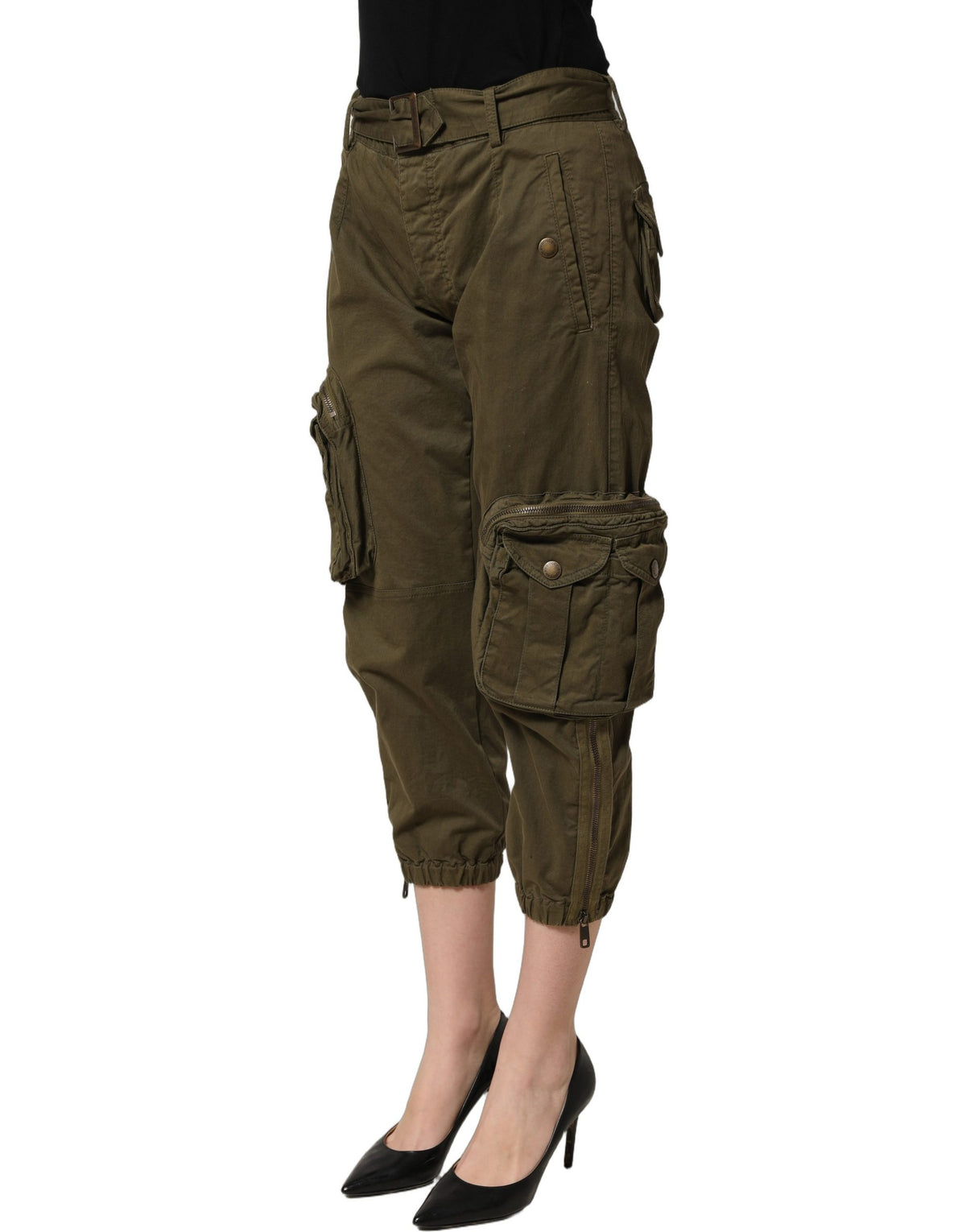 Dolce & Gabbana Olive Green High Waist Cargo Trouser Women's Pants