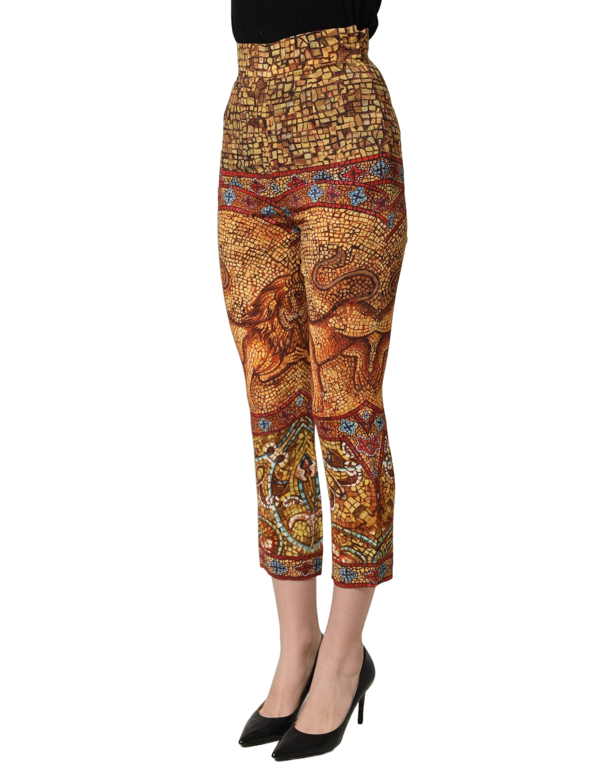 Dolce & Gabbana Multicolor Mosaic Print Crepe Cropped Trouser Women's Pants