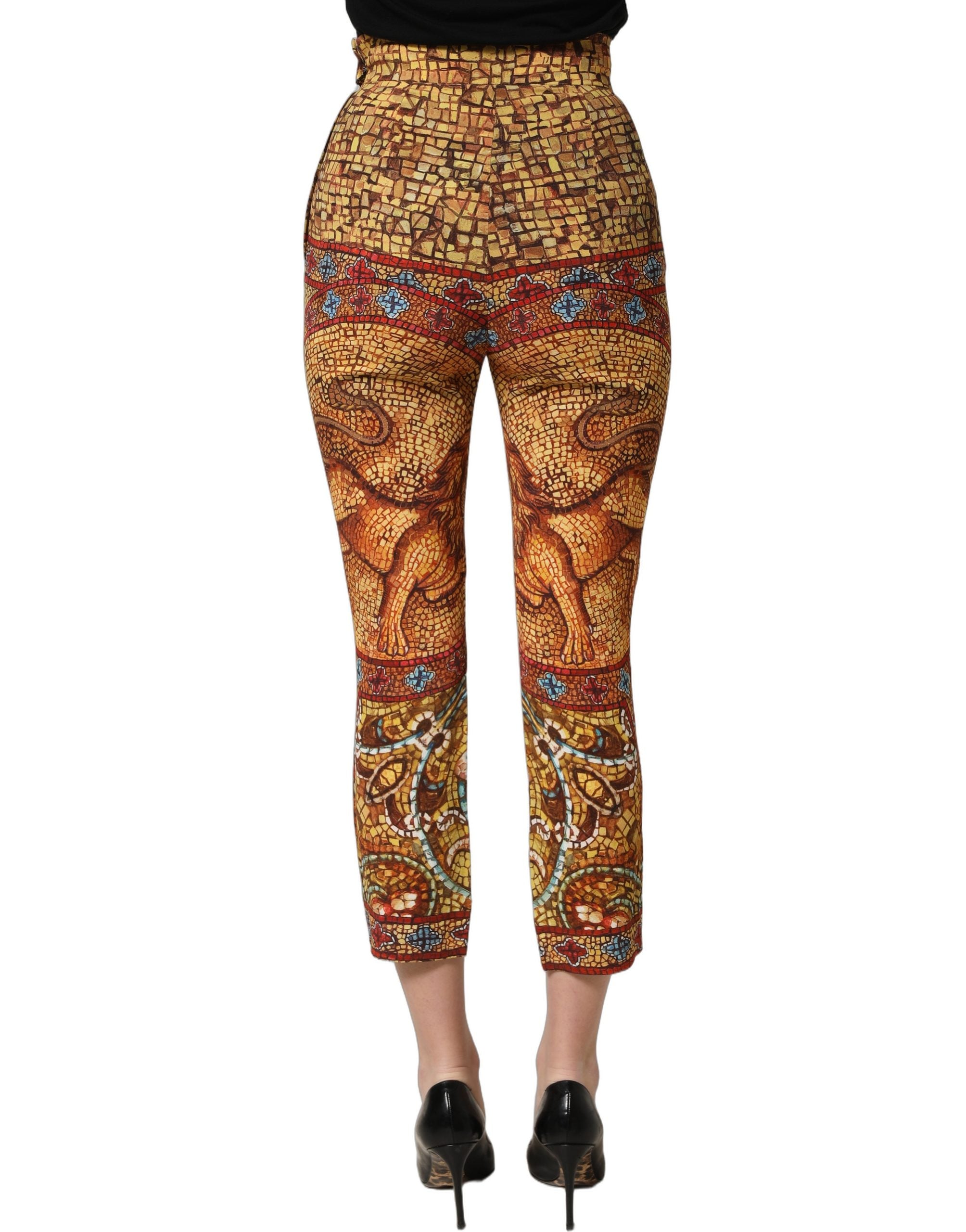 Dolce & Gabbana Multicolor Mosaic Print Crepe Cropped Trouser Women's Pants
