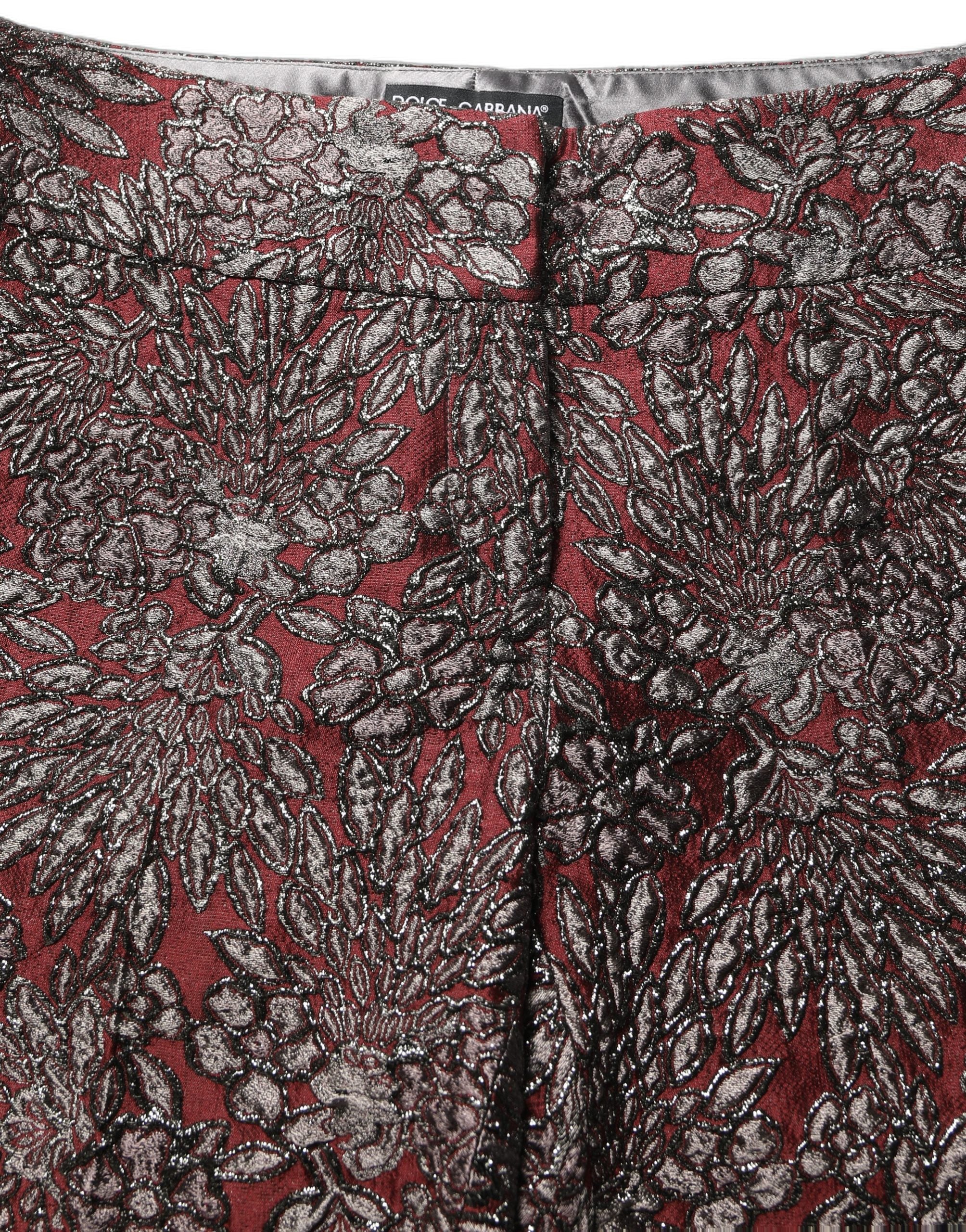Dolce & Gabbana Burgundy Grey Floral Jacquard Straight Women's Pants
