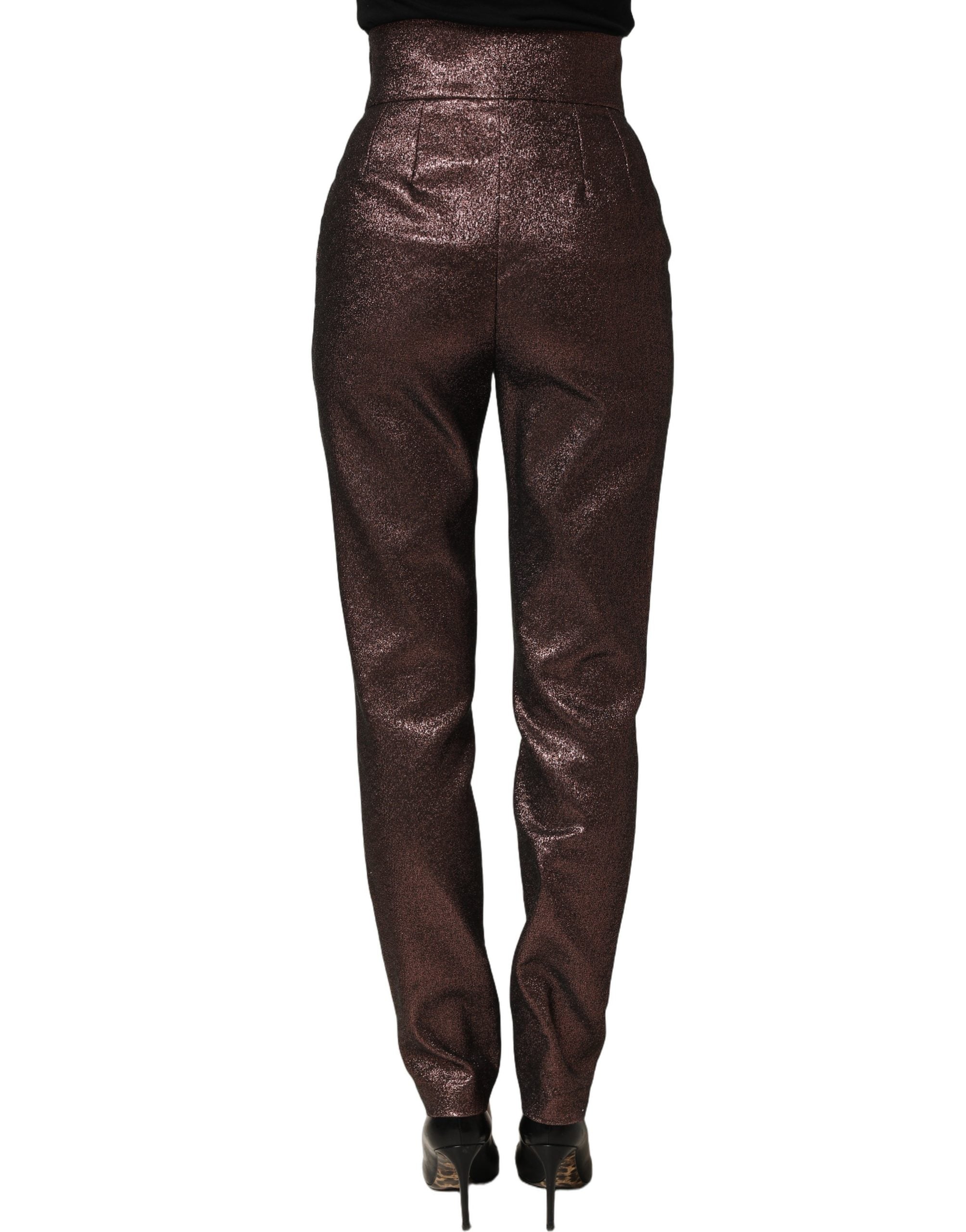 Dolce & Gabbana Metallic Brown High Waist Tapered Leg Women's Pants