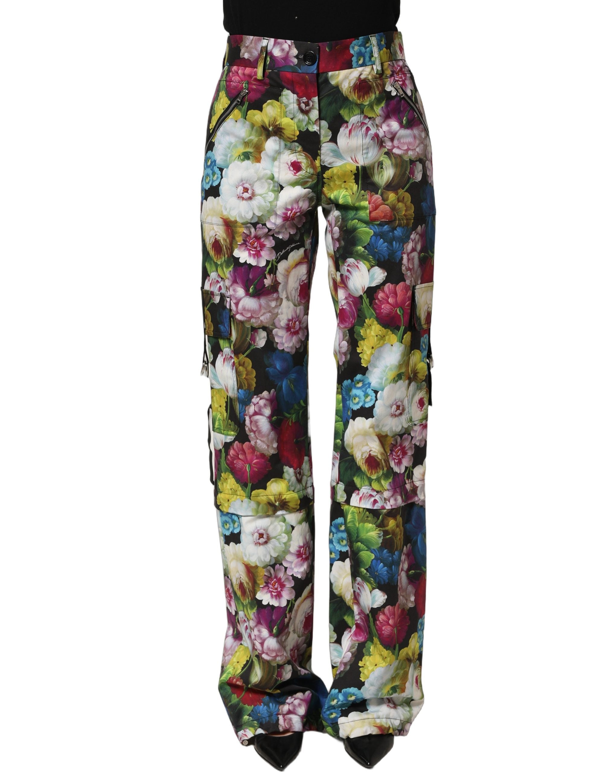 Dolce & Gabbana Multicolor Floral High Waist Wide Leg Women's Pants