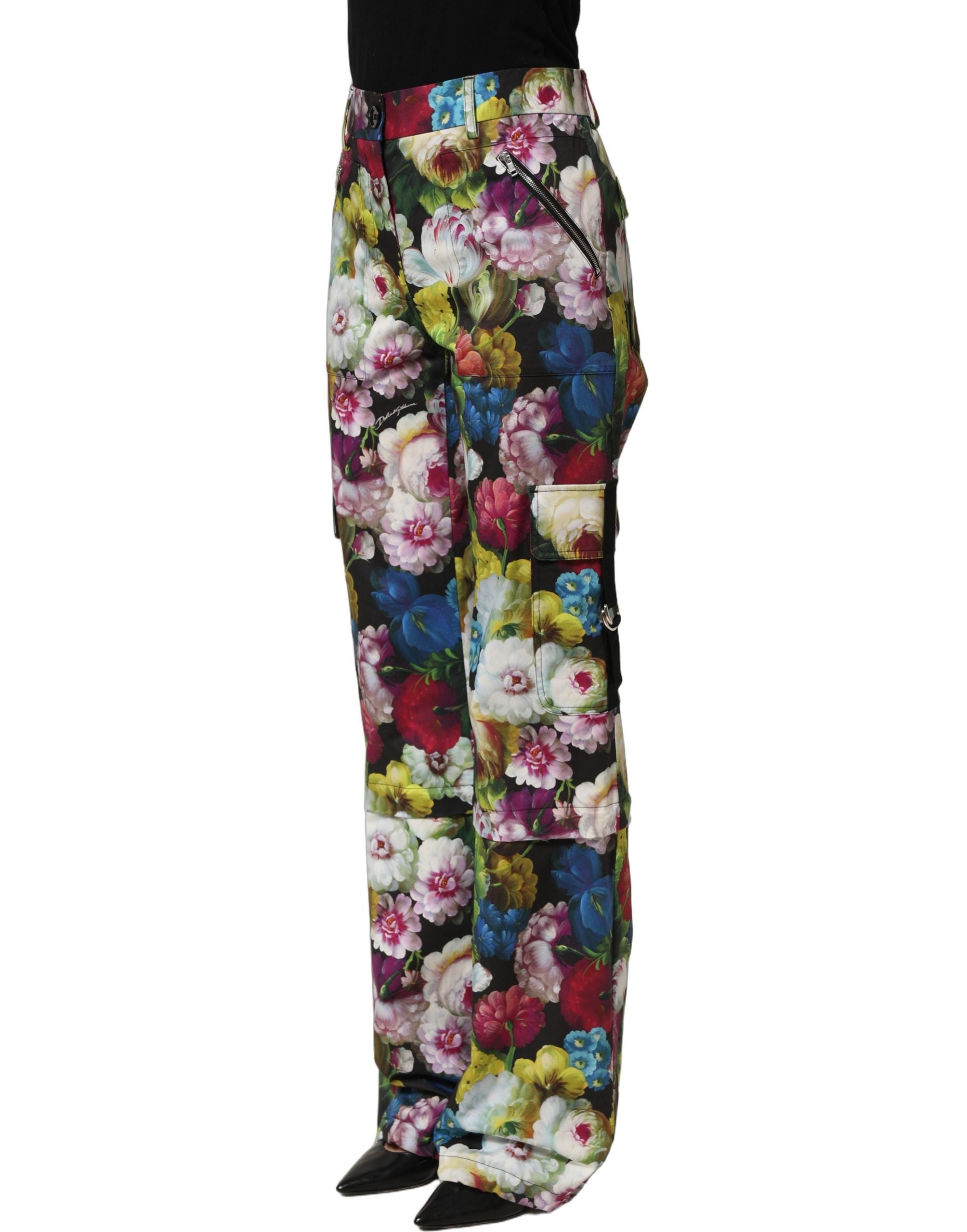 Dolce & Gabbana Multicolor Floral High Waist Wide Leg Women's Pants