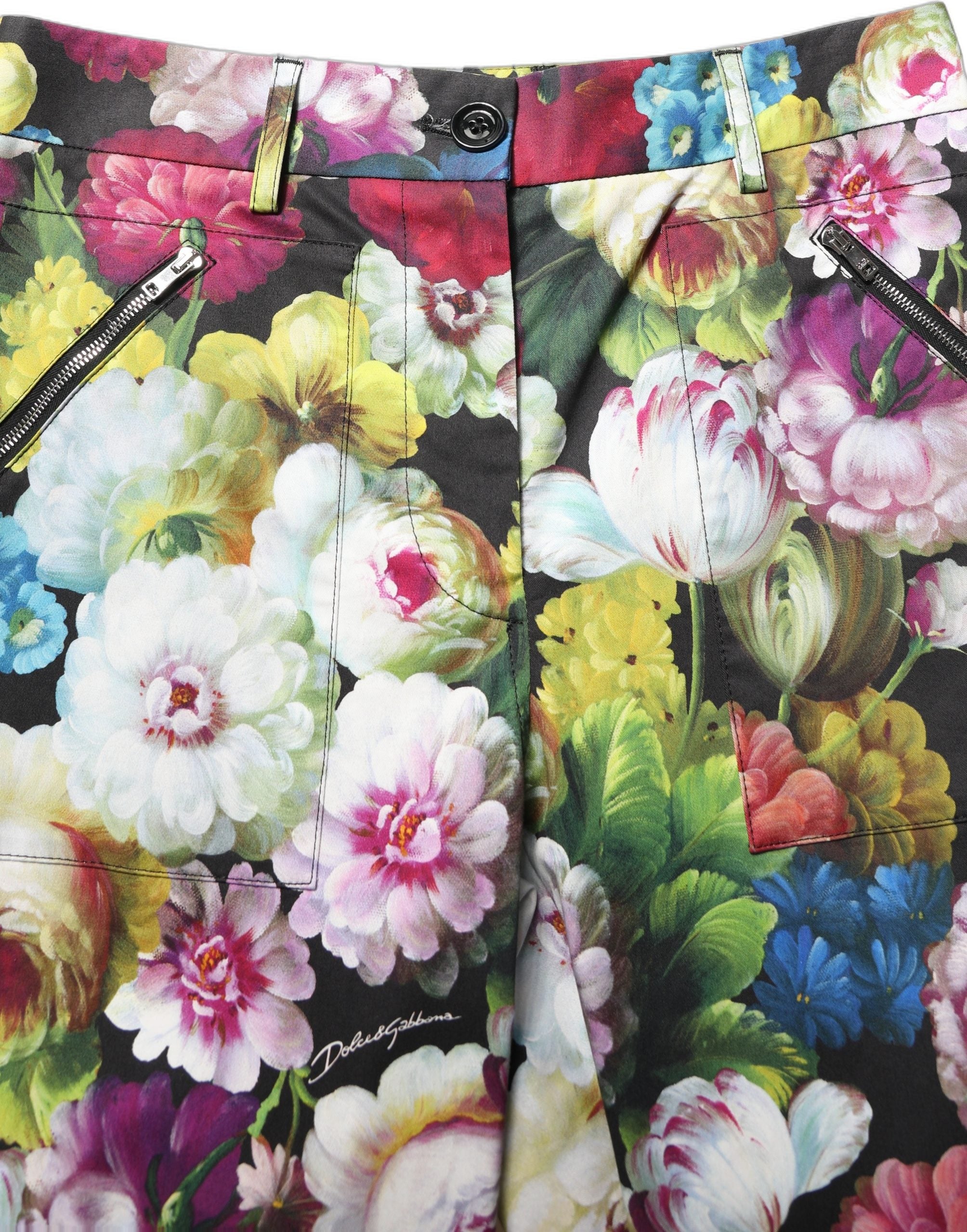 Dolce & Gabbana Multicolor Floral High Waist Wide Leg Women's Pants
