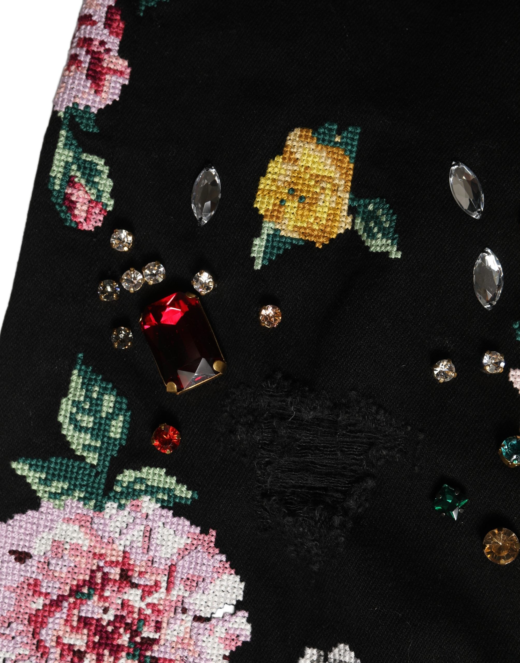 Dolce & Gabbana Black Floral Cotton High Waist Tapered Women's Pants