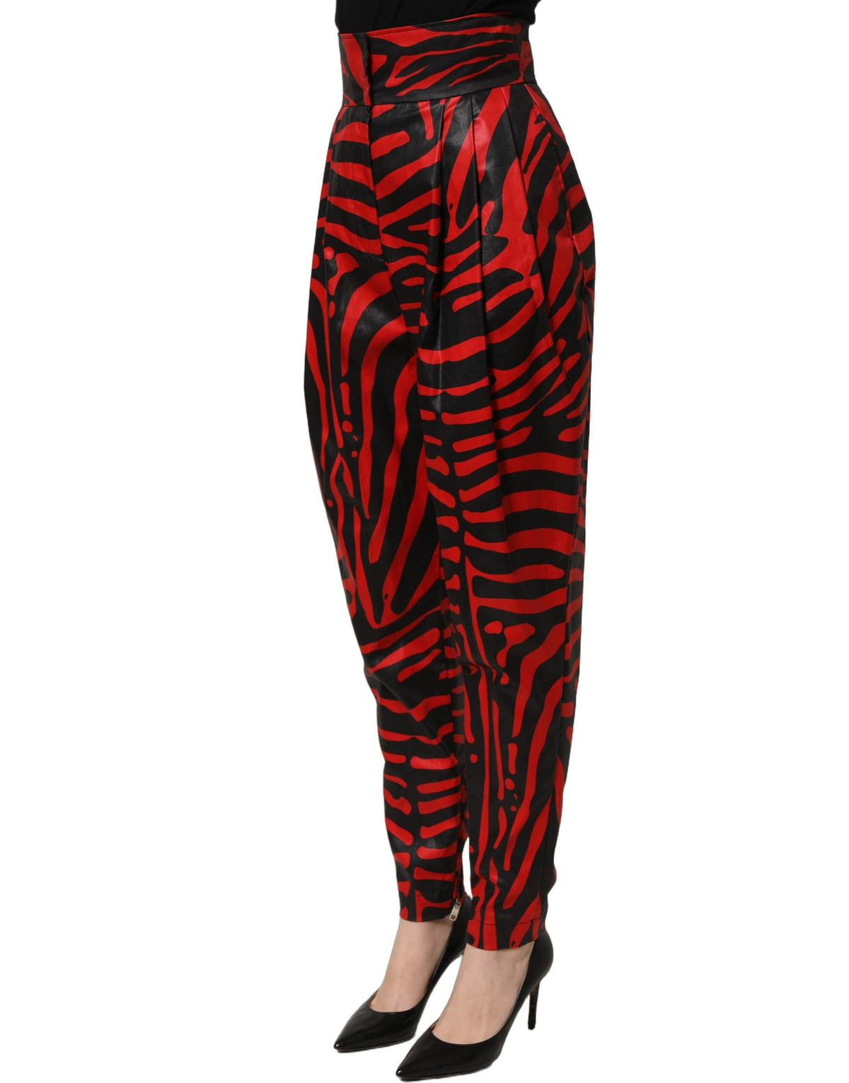 Dolce & Gabbana Red Black Zebra Print Cotton HighWaist Women's Pants