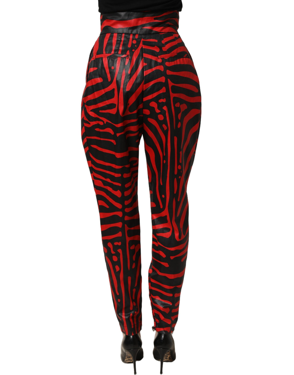 Dolce & Gabbana Red Black Zebra Print Cotton HighWaist Women's Pants