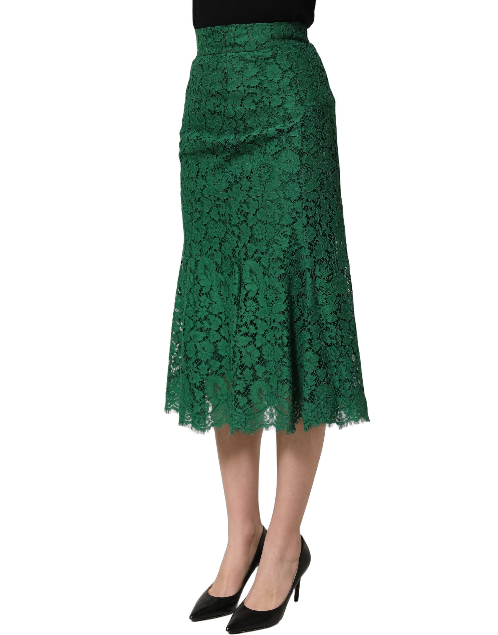 Dolce & Gabbana Green Lace High Waist Mermaid Midi Women's Skirt