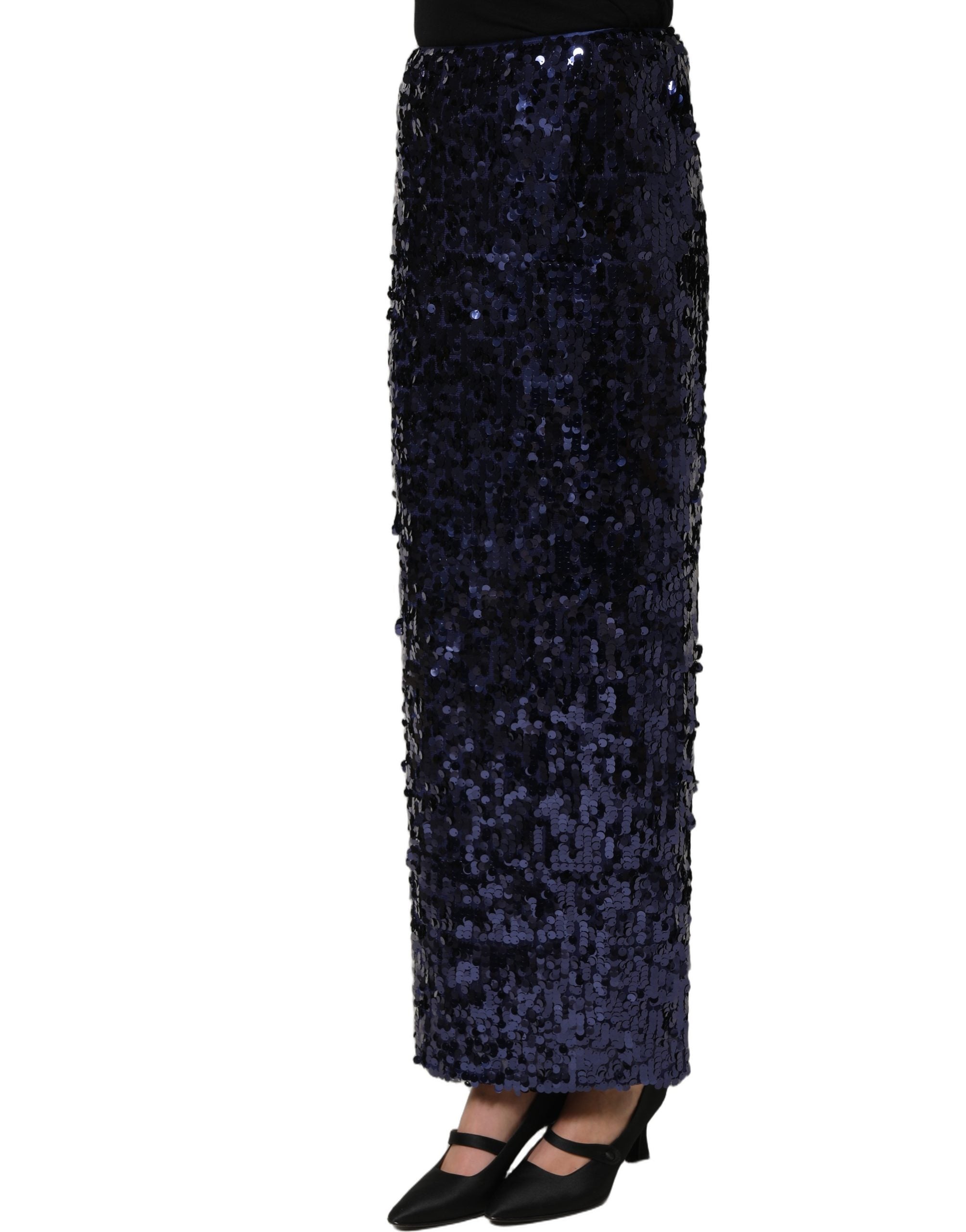 Dolce & Gabbana Blue Sequin High Waist PencilCut Midi Women's Skirt