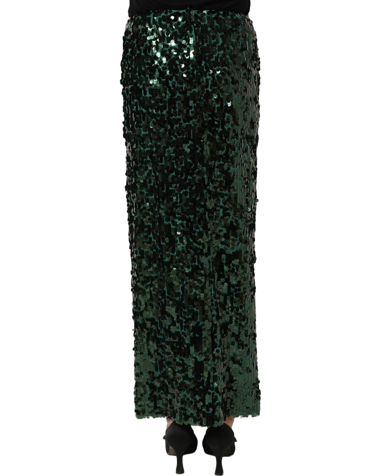 Dolce & Gabbana Green Sequin High Waist Pencil Cut Midi Women's Skirt
