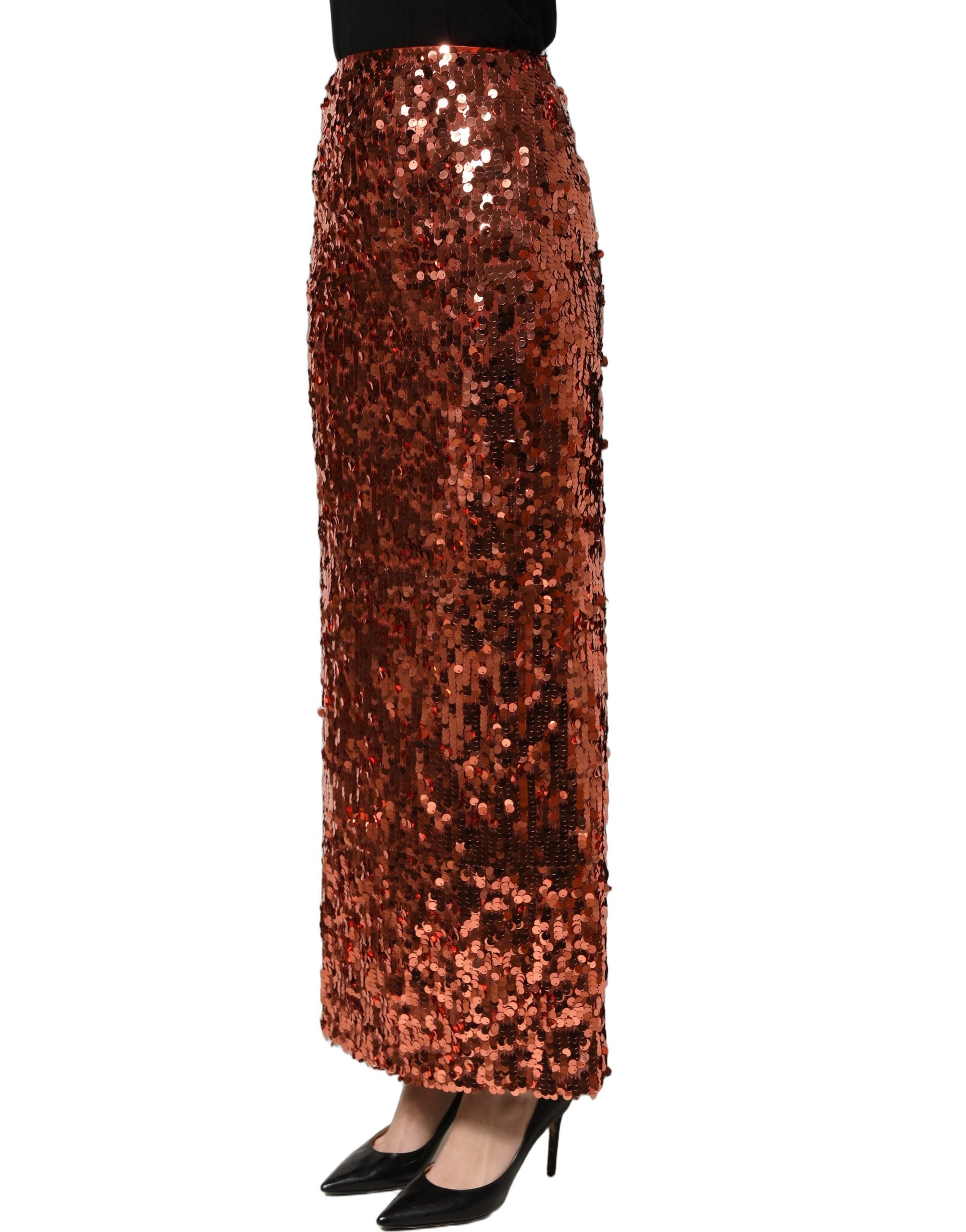 Dolce & Gabbana Bronze Sequin HighWaist PencilCut Midi Women's Skirt